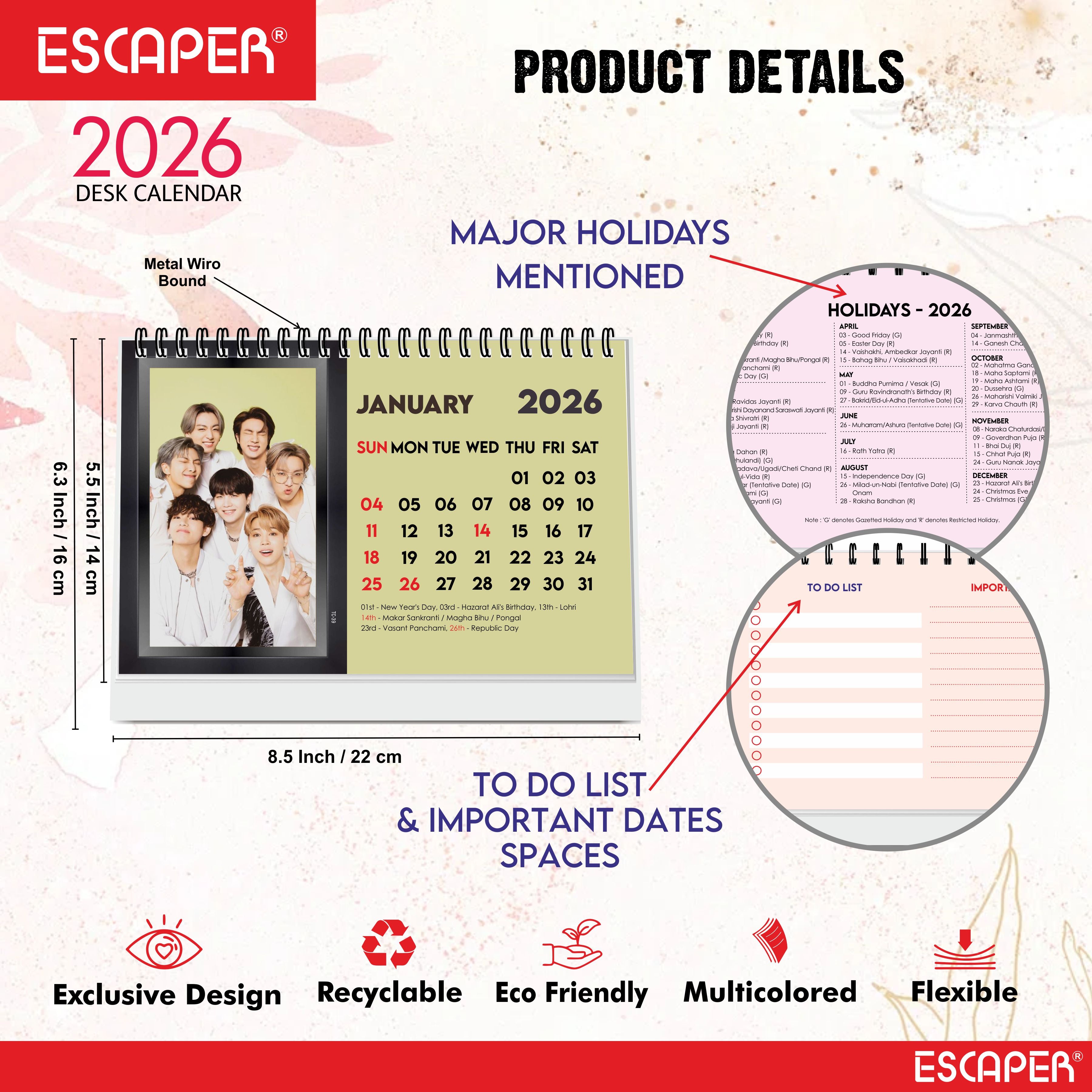BTS Calendar 2026 Desk, BTS Band Desk & Table Calendar 2026, K-Pop BTS Square Calendar 2026, New Year BTS ARMY Gift & Collectible