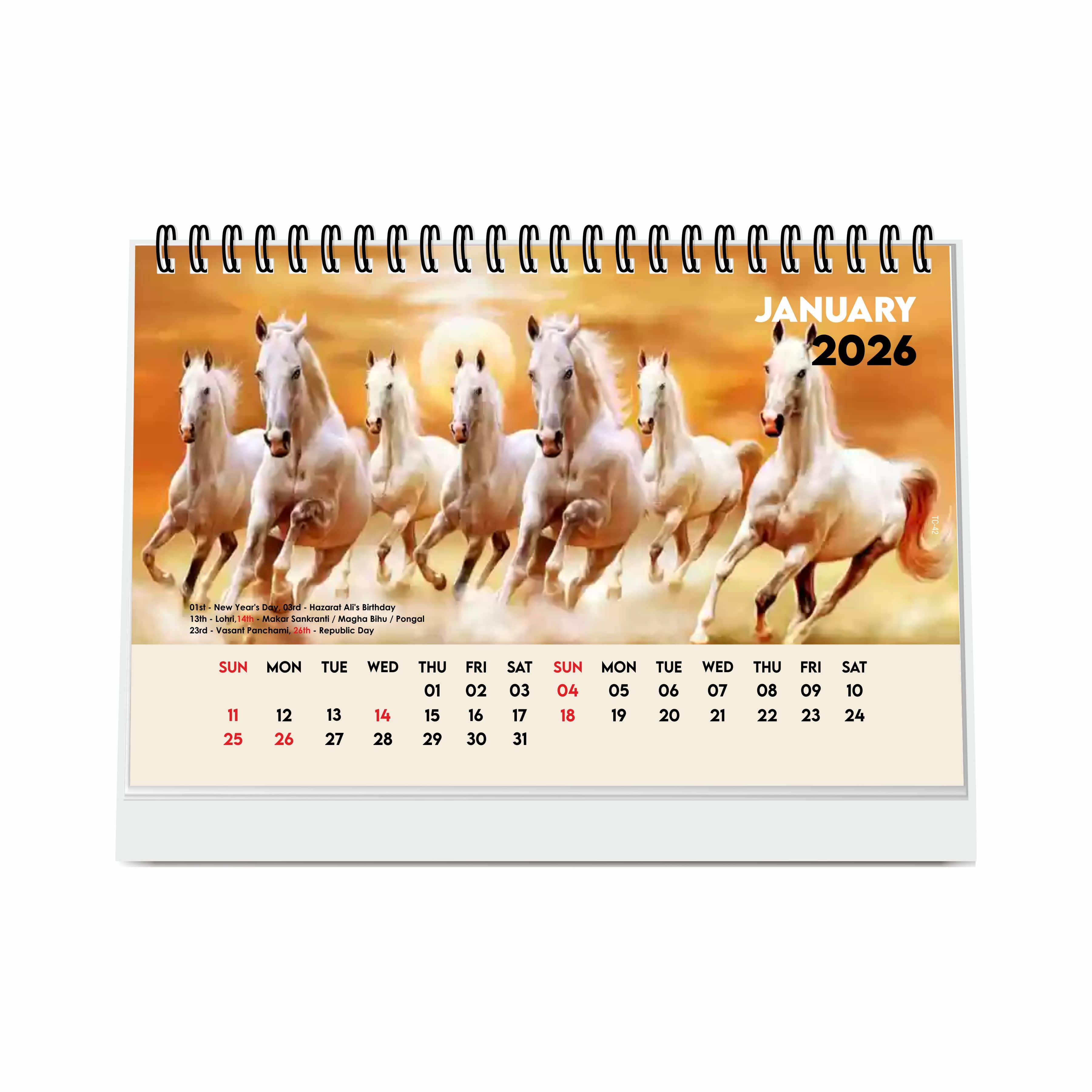 Seven Horses Calendar 2026 Desk, Seven Horses Desktop Table Calendar 2026, Seven Horses Photo Calendar 2026, New Year Calendar 2026, Office & Home Desk Decor
