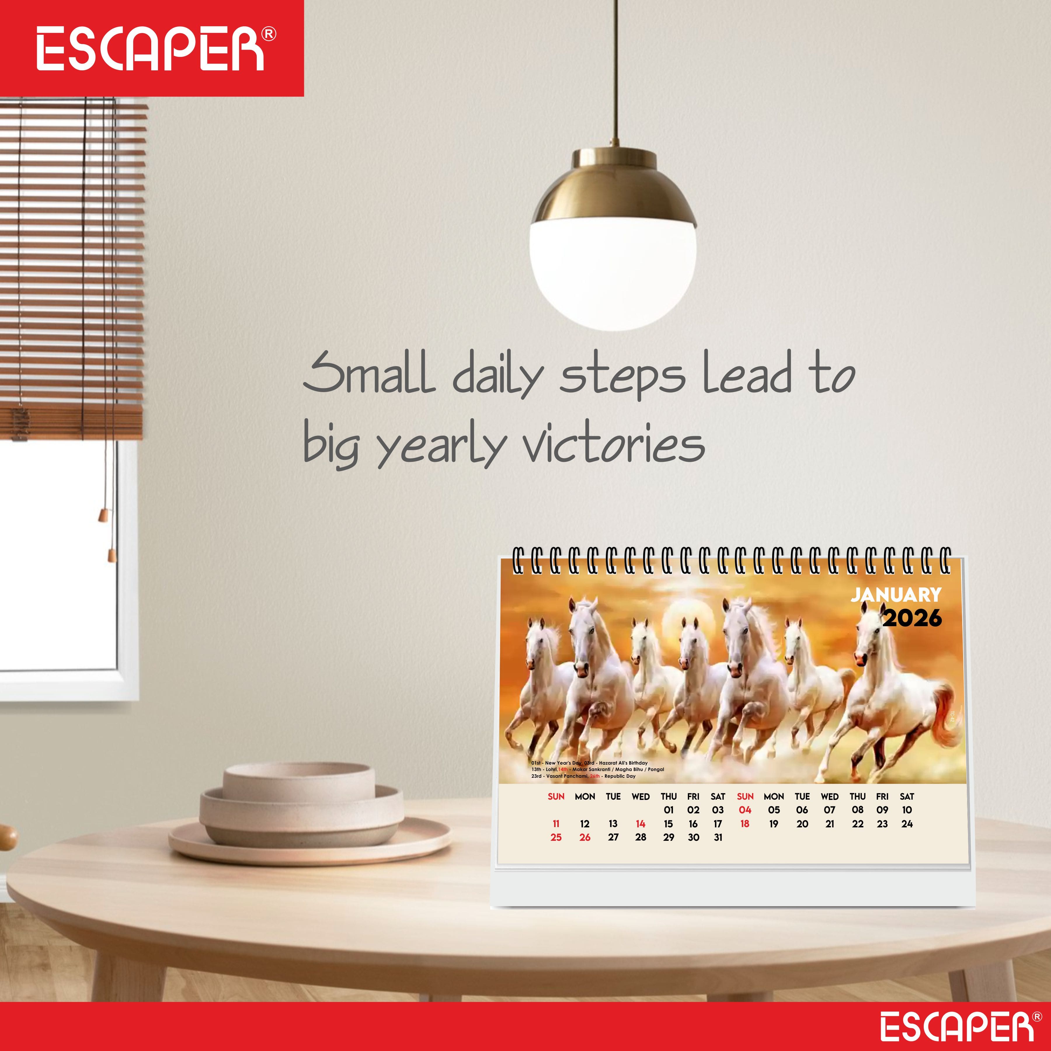 Seven Horses Calendar 2026 Desk, Seven Horses Desktop Table Calendar 2026, Seven Horses Photo Calendar 2026, New Year Calendar 2026, Office & Home Desk Decor
