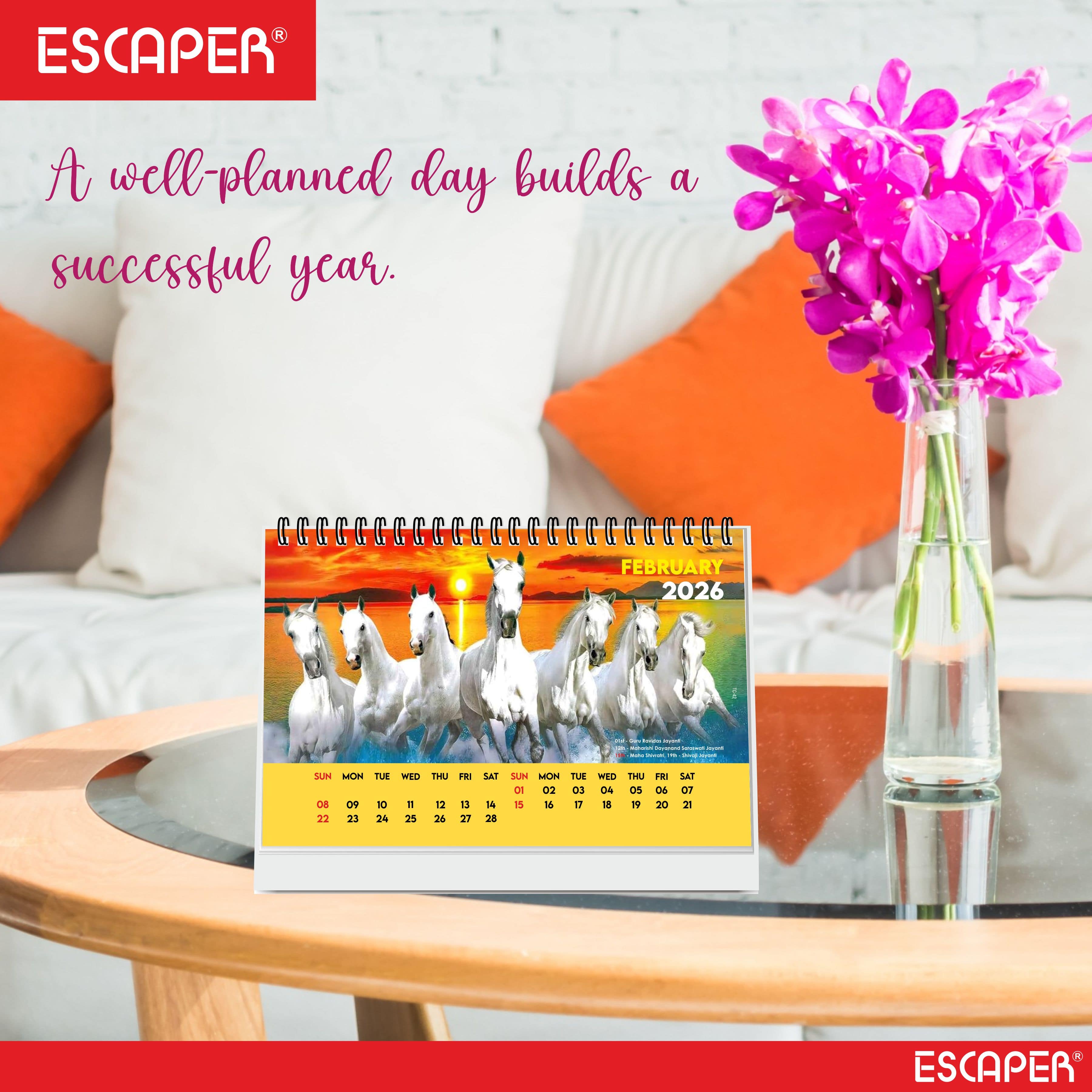 Seven Horses Calendar 2026 Desk, Seven Horses Desktop Table Calendar 2026, Seven Horses Photo Calendar 2026, New Year Calendar 2026, Office & Home Desk Decor