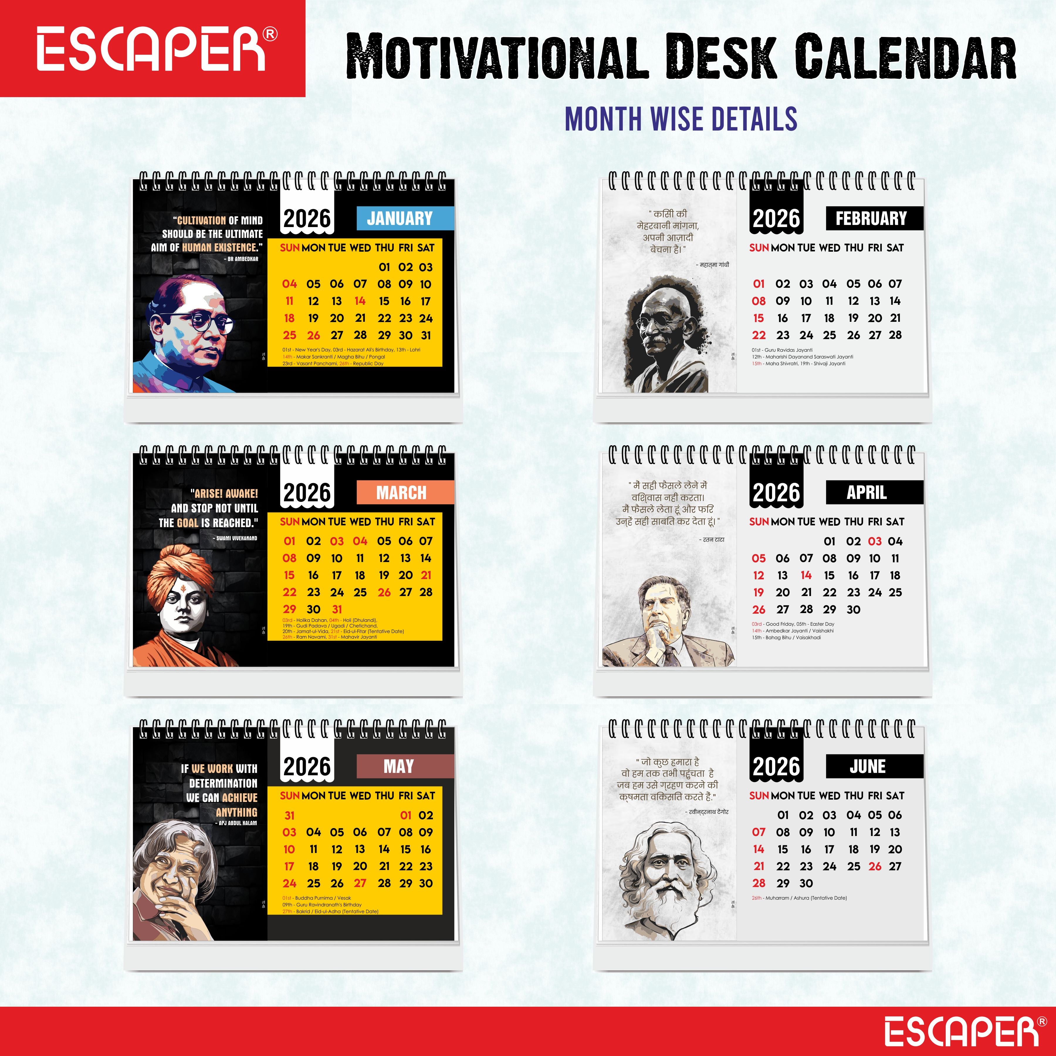 Inspirational Desk Calendar 2026, A5 Size Motivational Table Calendar 2026 with Quotes, New Year Gift for Home & Office