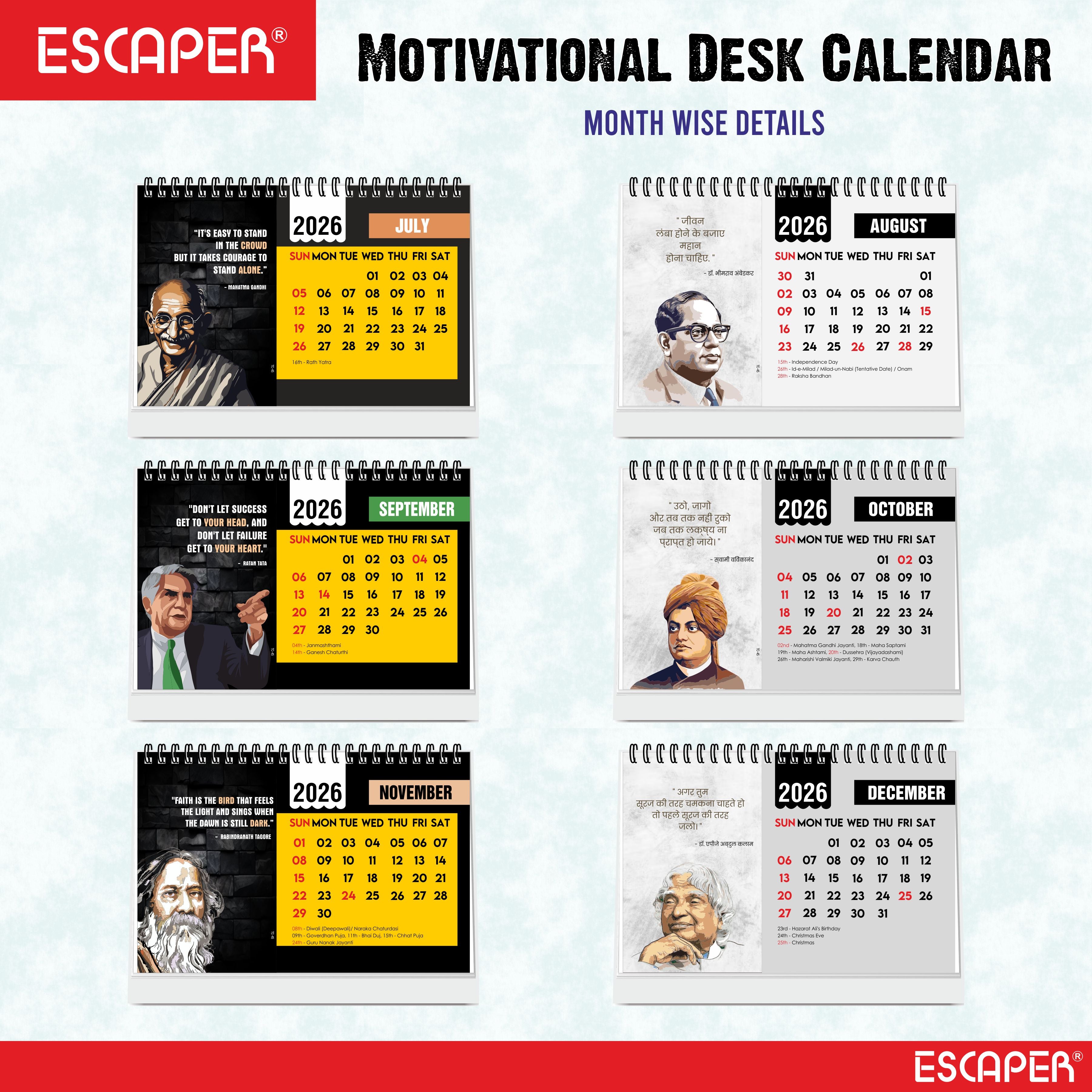 Inspirational Desk Calendar 2026, A5 Size Motivational Table Calendar 2026 with Quotes, New Year Gift for Home & Office