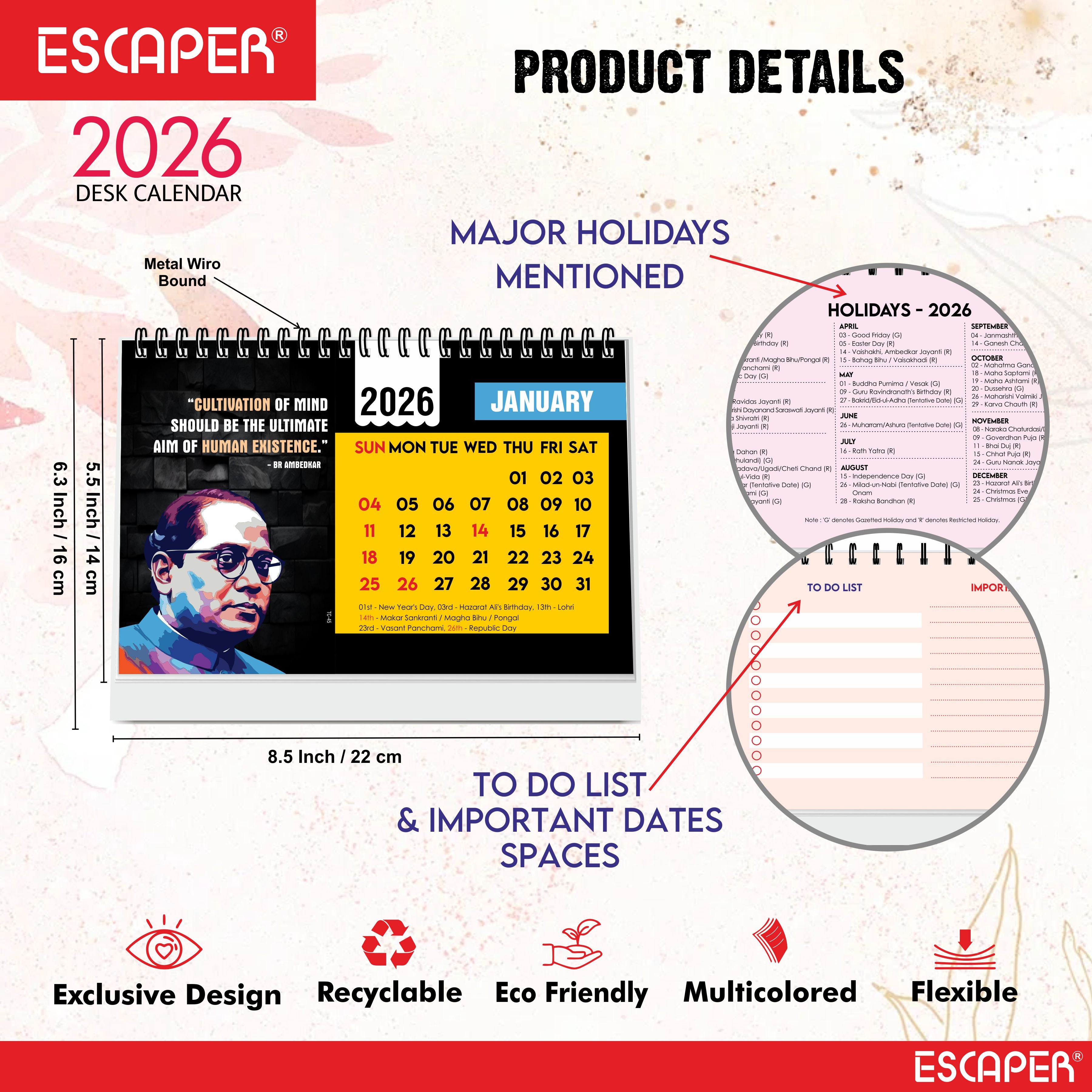 Inspirational Desk Calendar 2026, A5 Size Motivational Table Calendar 2026 with Quotes, New Year Gift for Home & Office