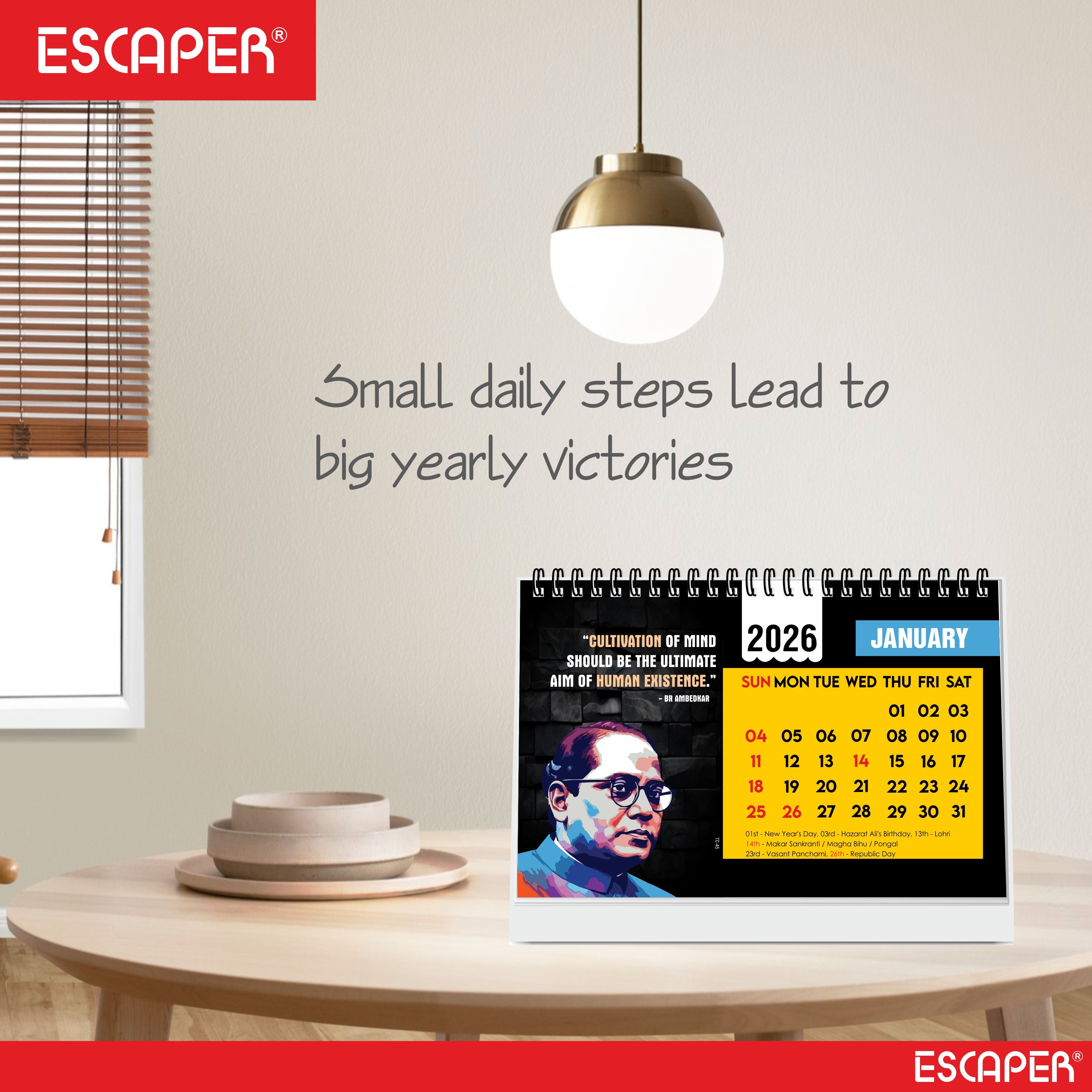 Inspirational Desk Calendar 2026, A5 Size Motivational Table Calendar 2026 with Quotes, New Year Gift for Home & Office