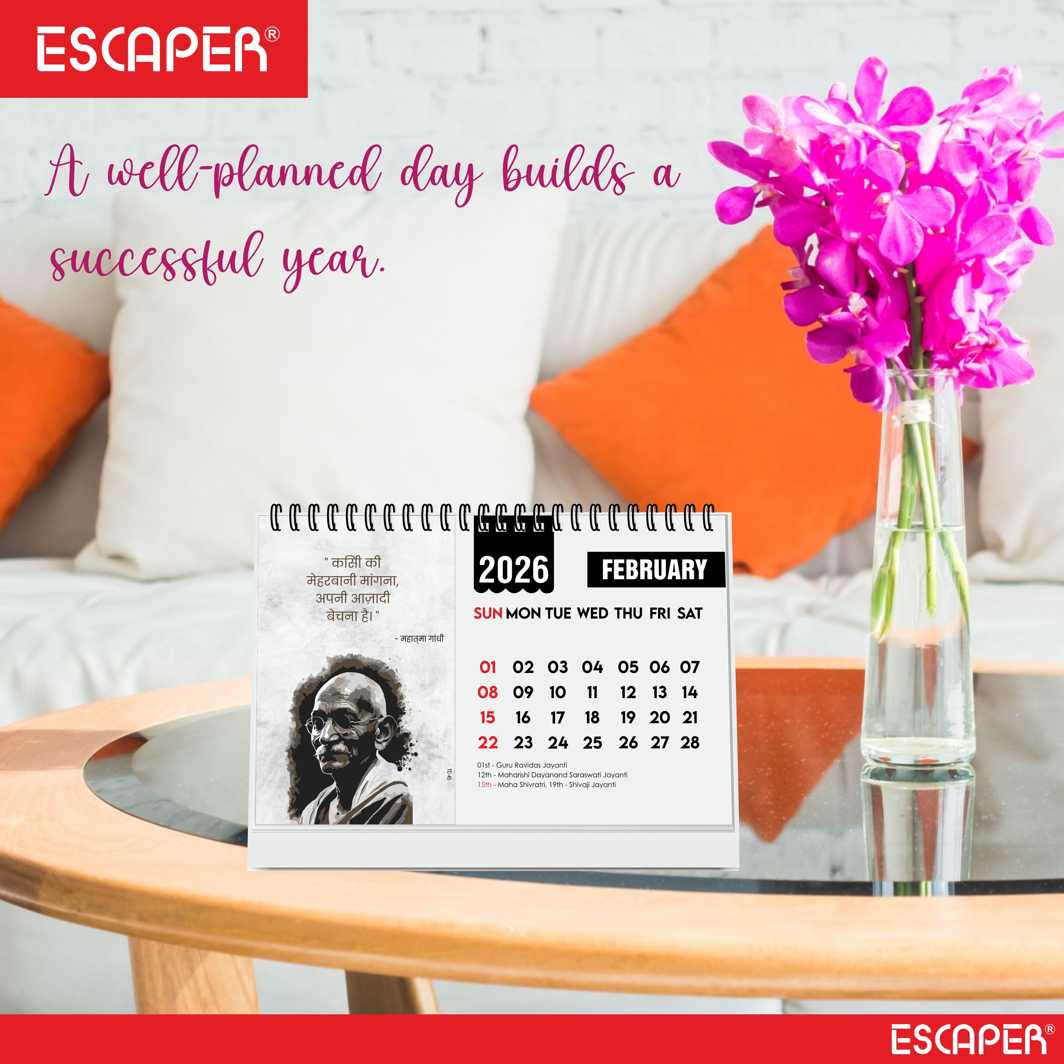 Inspirational Desk Calendar 2026, A5 Size Motivational Table Calendar 2026 with Quotes, New Year Gift for Home & Office