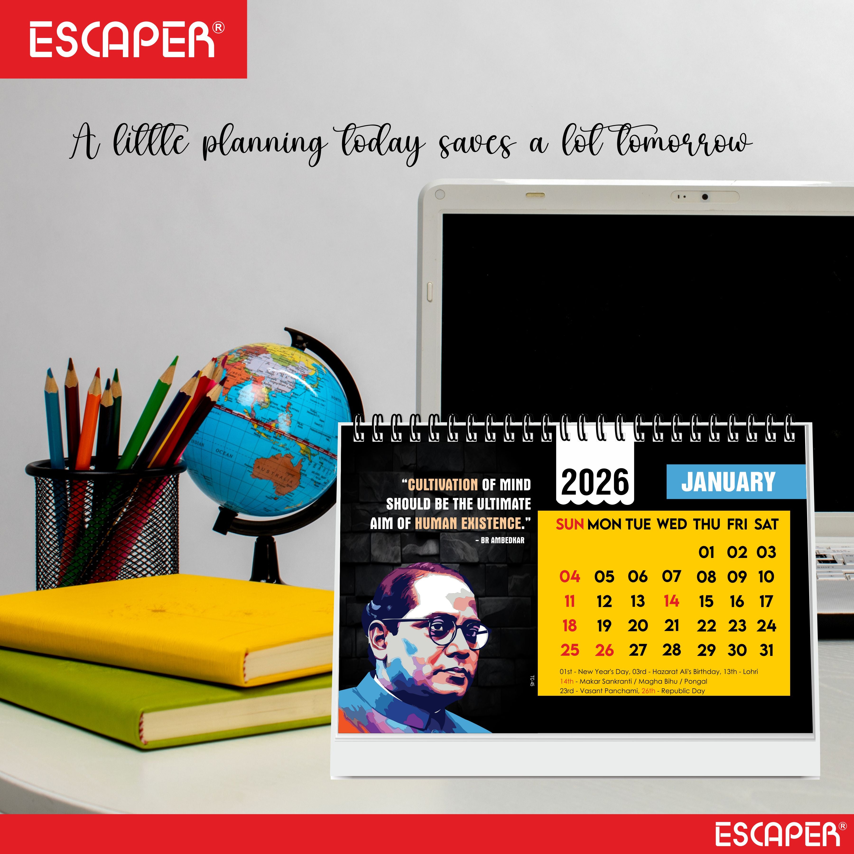 Inspirational Desk Calendar 2026, A5 Size Motivational Table Calendar 2026 with Quotes, New Year Gift for Home & Office