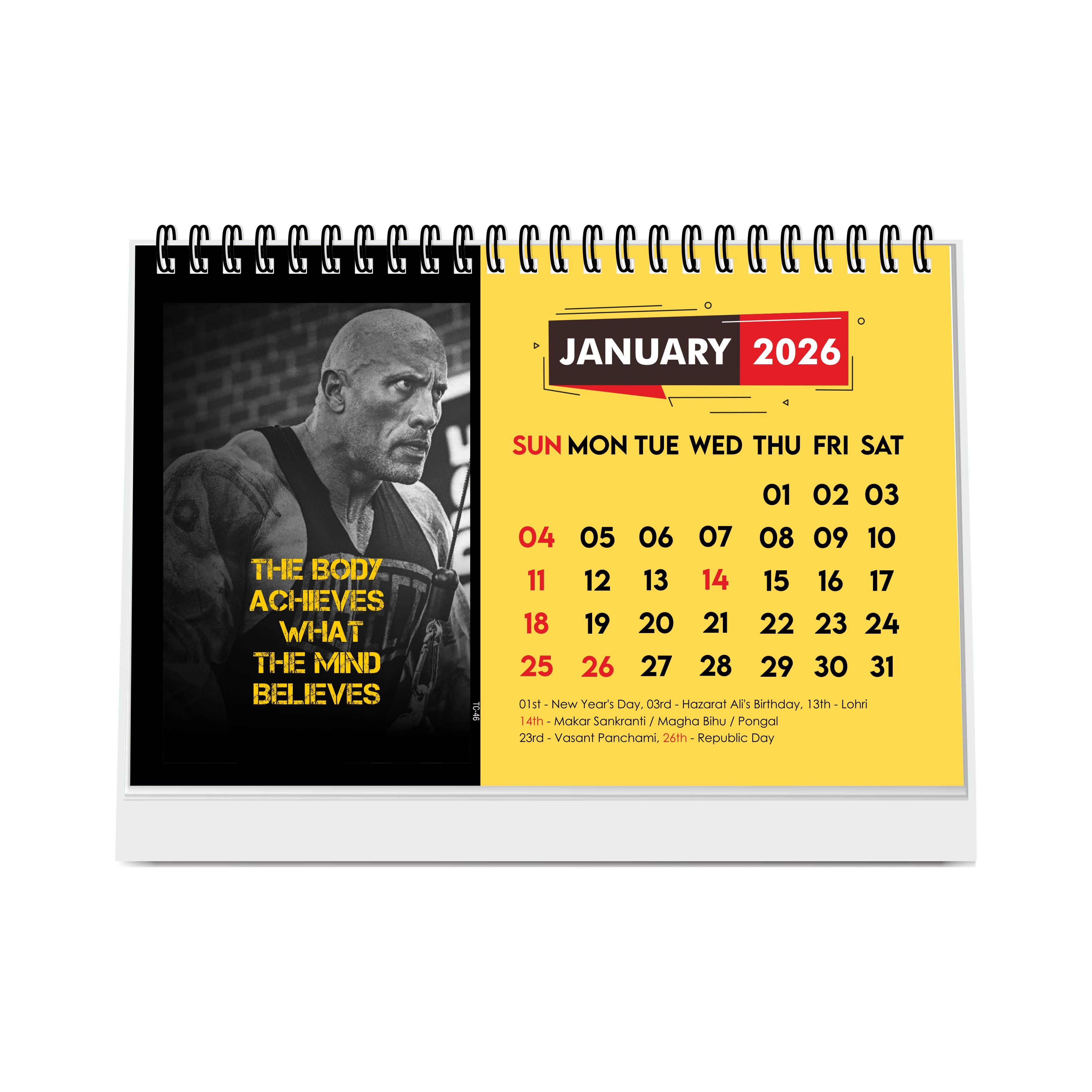 Gym Calendar 2026 Desk – Fitness & Workout Table Calendar, Gym Motivation Calendar, Bodybuilding Planner, Exercise & Training Desk Calendar, New Year Gift