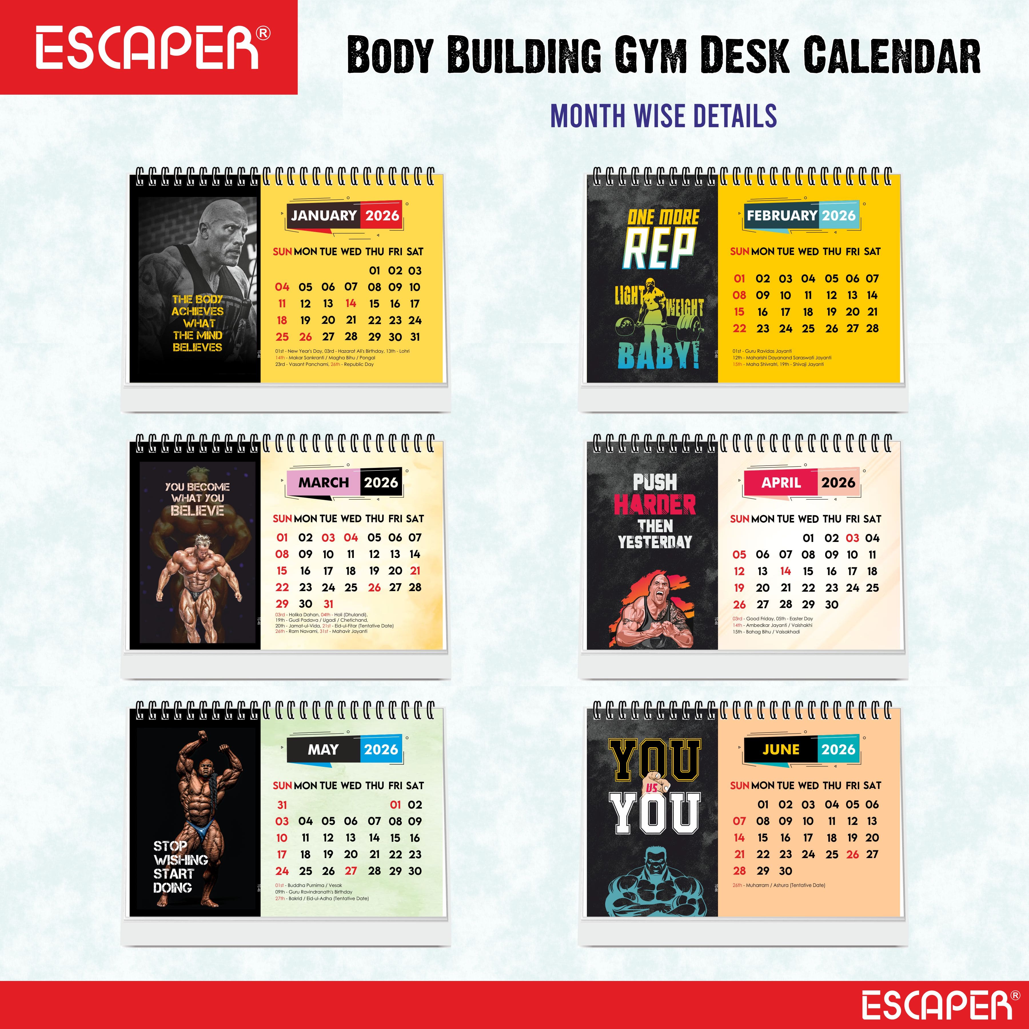 Gym Calendar 2026 Desk – Fitness & Workout Table Calendar, Gym Motivation Calendar, Bodybuilding Planner, Exercise & Training Desk Calendar, New Year Gift