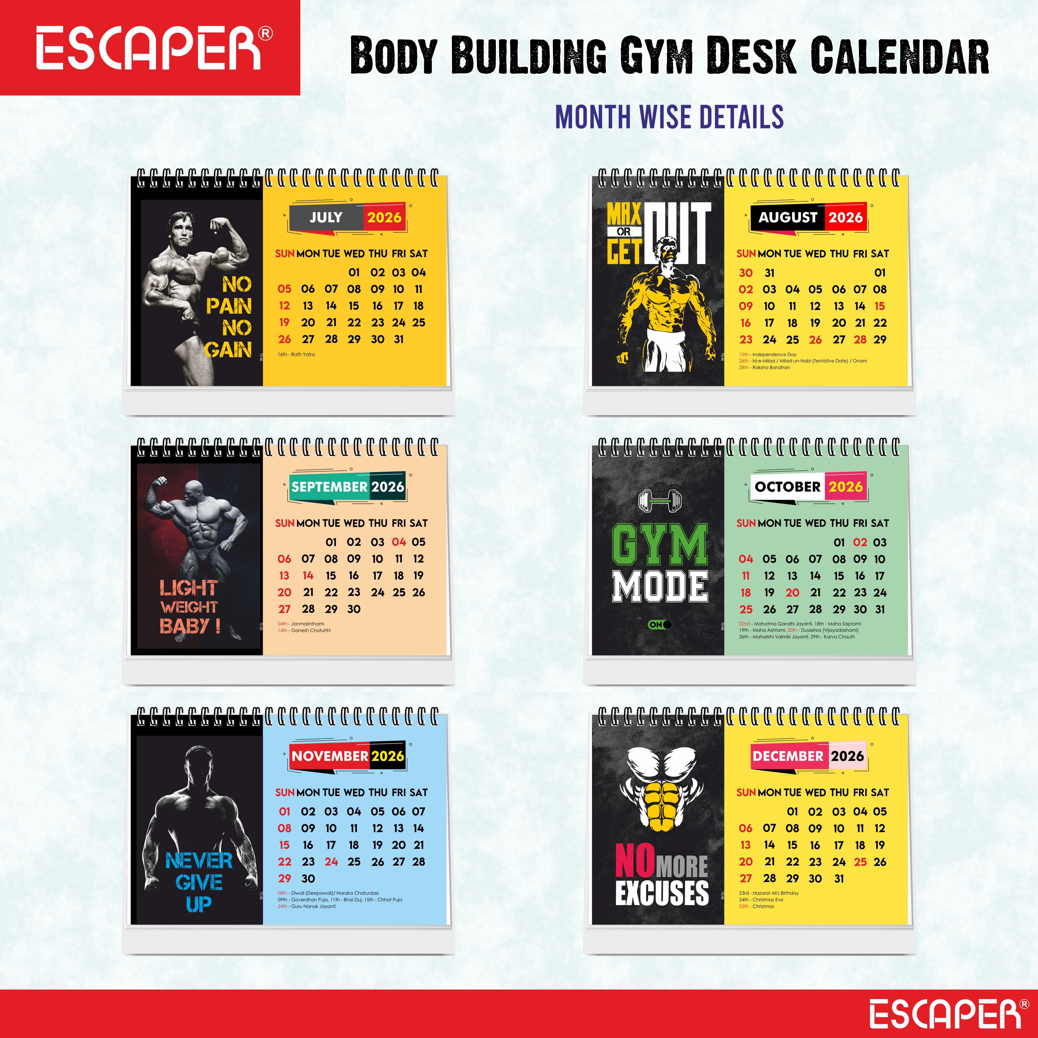 Gym Calendar 2026 Desk – Fitness & Workout Table Calendar, Gym Motivation Calendar, Bodybuilding Planner, Exercise & Training Desk Calendar, New Year Gift
