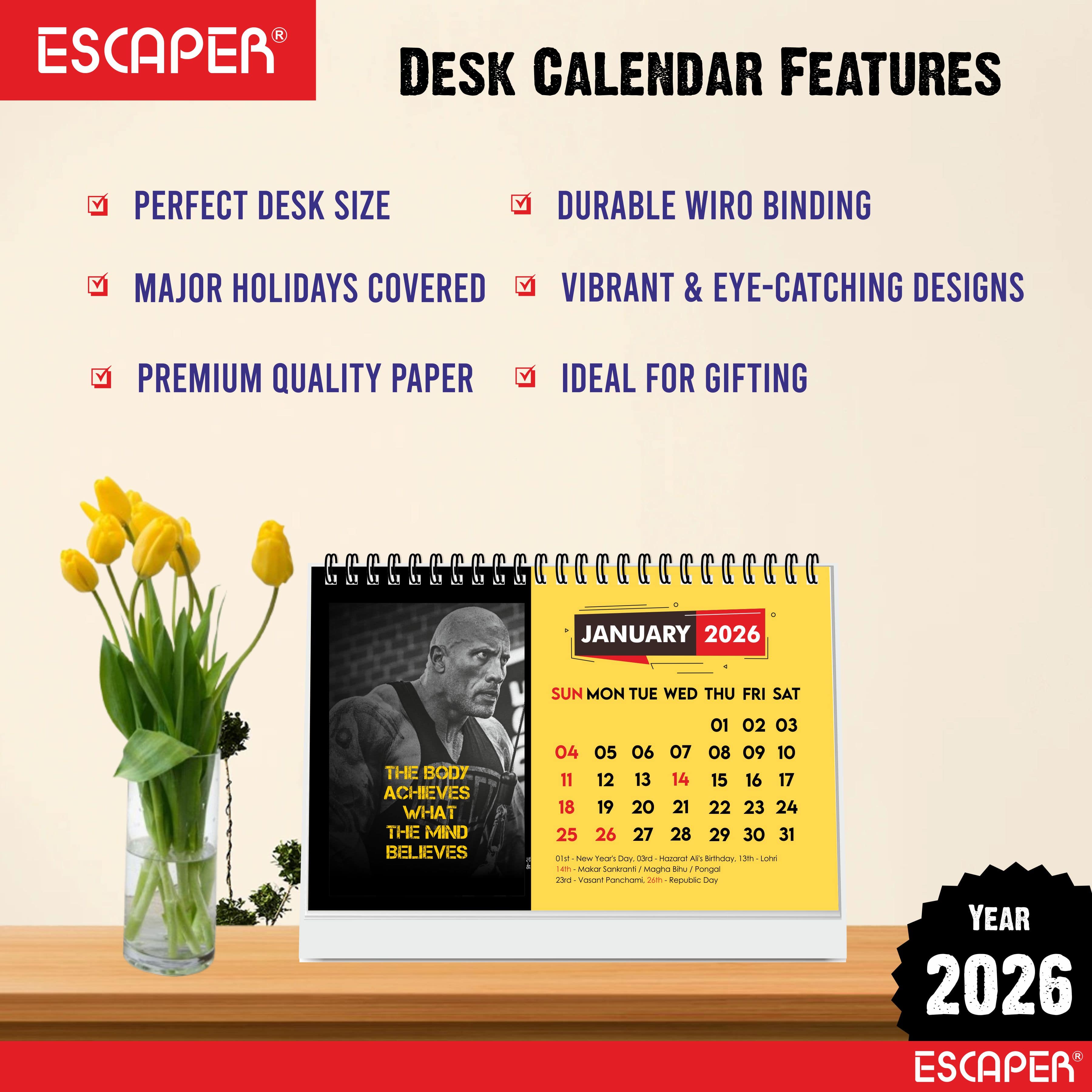 Gym Calendar 2026 Desk – Fitness & Workout Table Calendar, Gym Motivation Calendar, Bodybuilding Planner, Exercise & Training Desk Calendar, New Year Gift