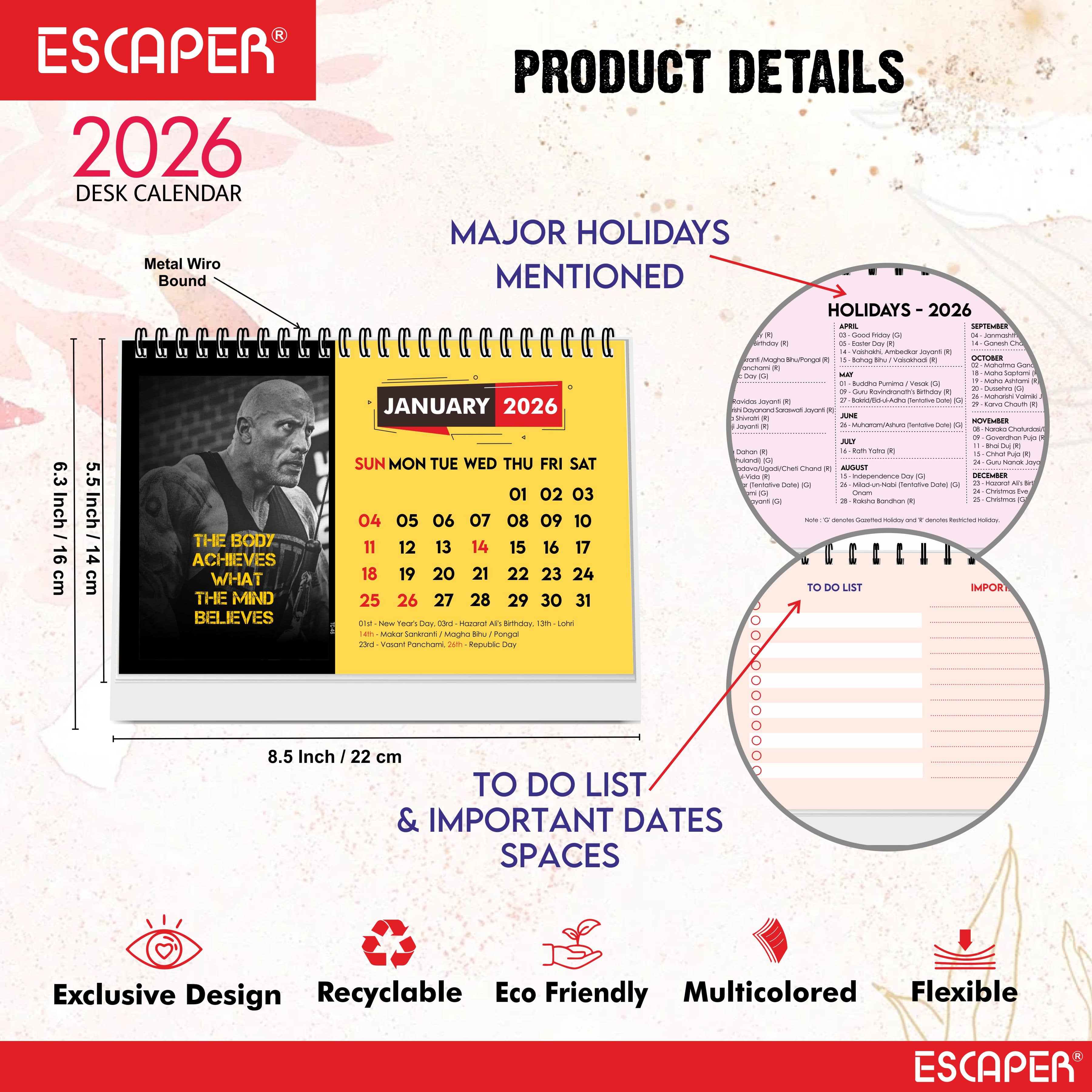 Gym Calendar 2026 Desk – Fitness & Workout Table Calendar, Gym Motivation Calendar, Bodybuilding Planner, Exercise & Training Desk Calendar, New Year Gift
