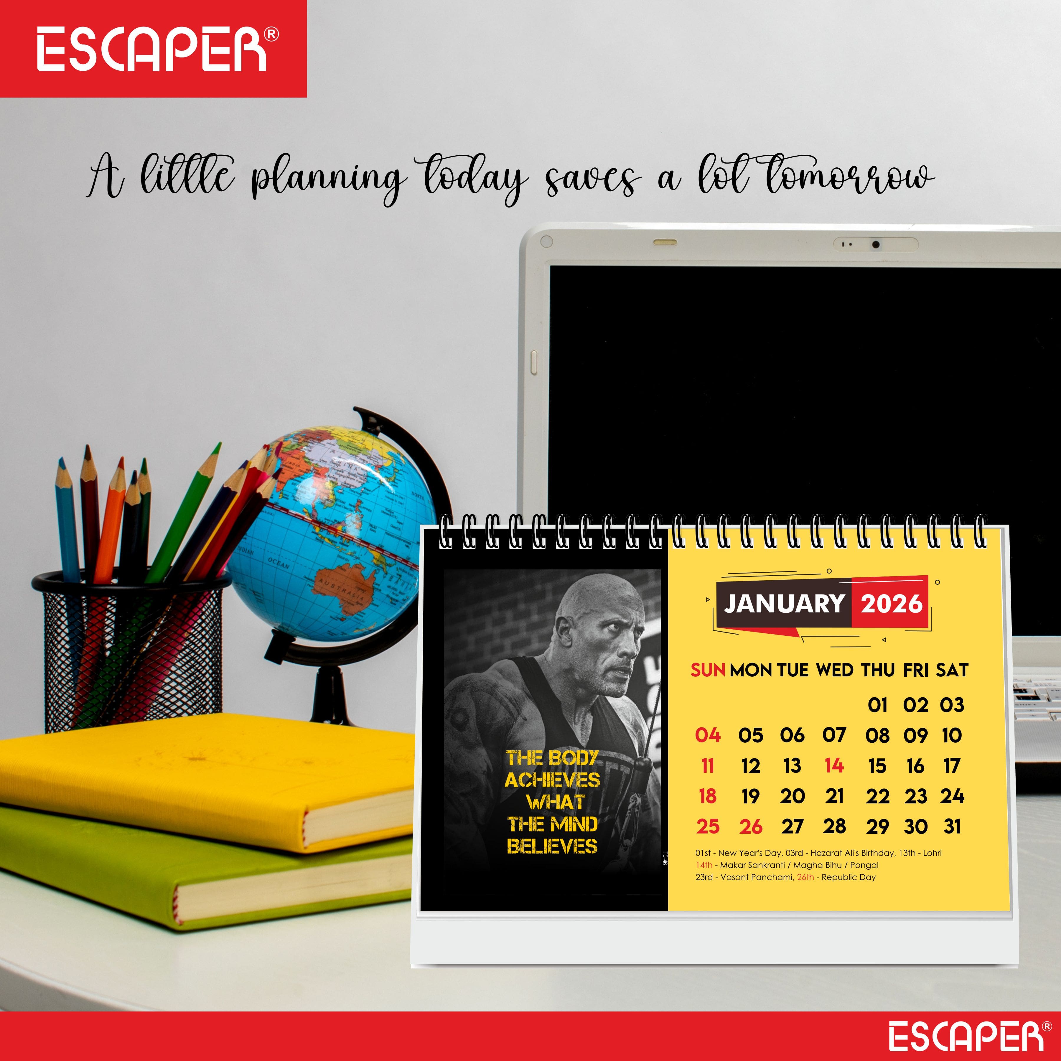 Gym Calendar 2026 Desk – Fitness & Workout Table Calendar, Gym Motivation Calendar, Bodybuilding Planner, Exercise & Training Desk Calendar, New Year Gift