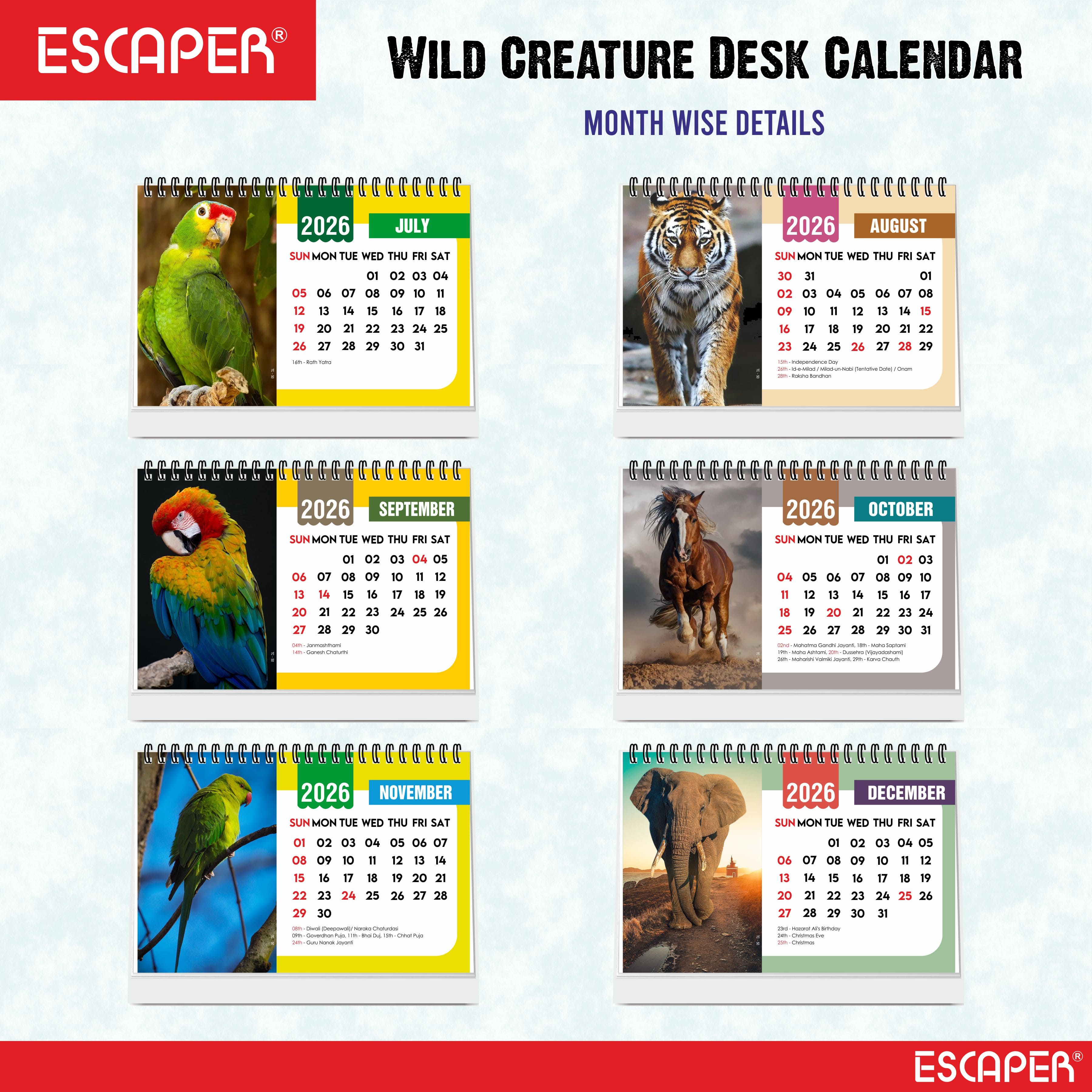 Animals Desk Calendar 2026 – Cute Dogs, Puppies, Cats, Birds & Wildlife Calendar for Home, Office, and Pet Lovers