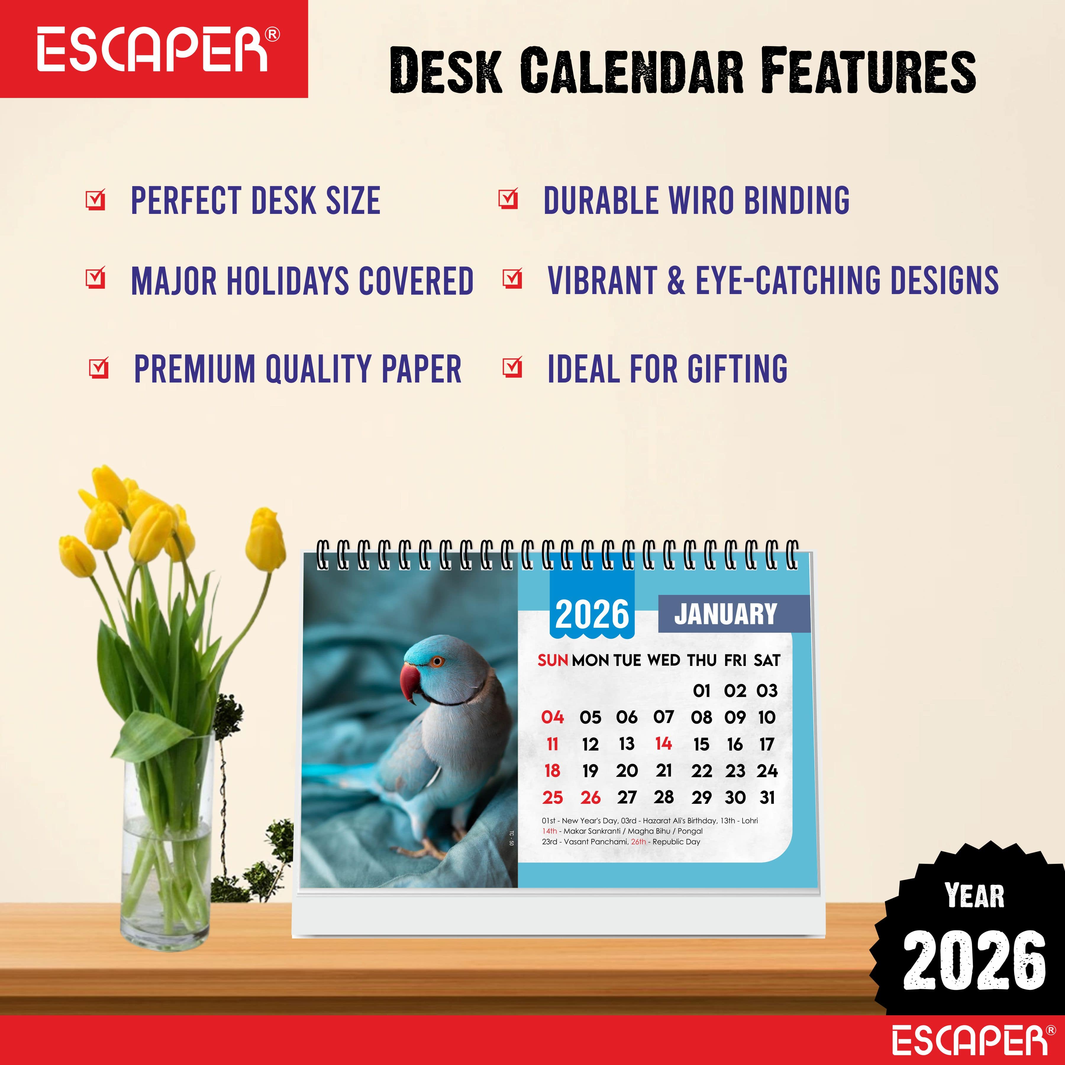 Animals Desk Calendar 2026 – Cute Dogs, Puppies, Cats, Birds & Wildlife Calendar for Home, Office, and Pet Lovers