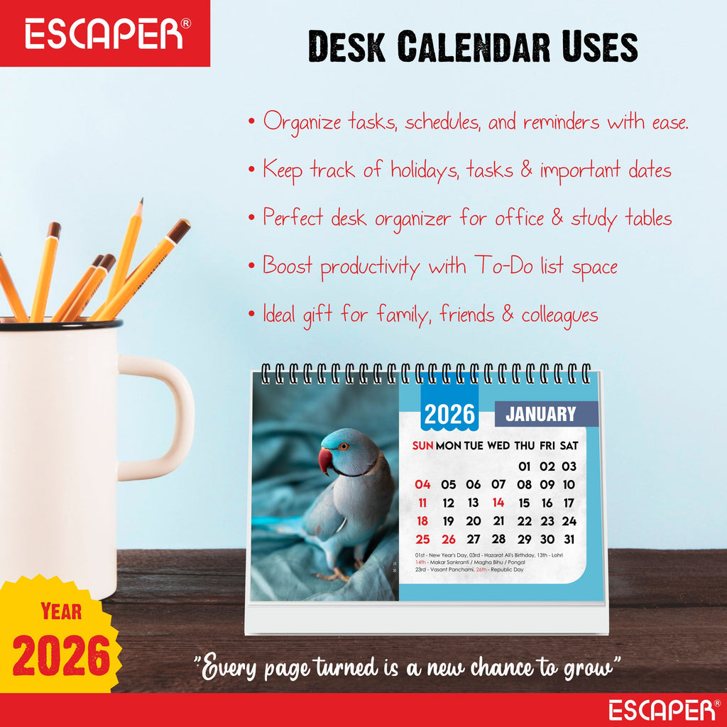 Animals Desk Calendar 2026 – Cute Dogs, Puppies, Cats, Birds & Wildlife Calendar for Home, Office, and Pet Lovers