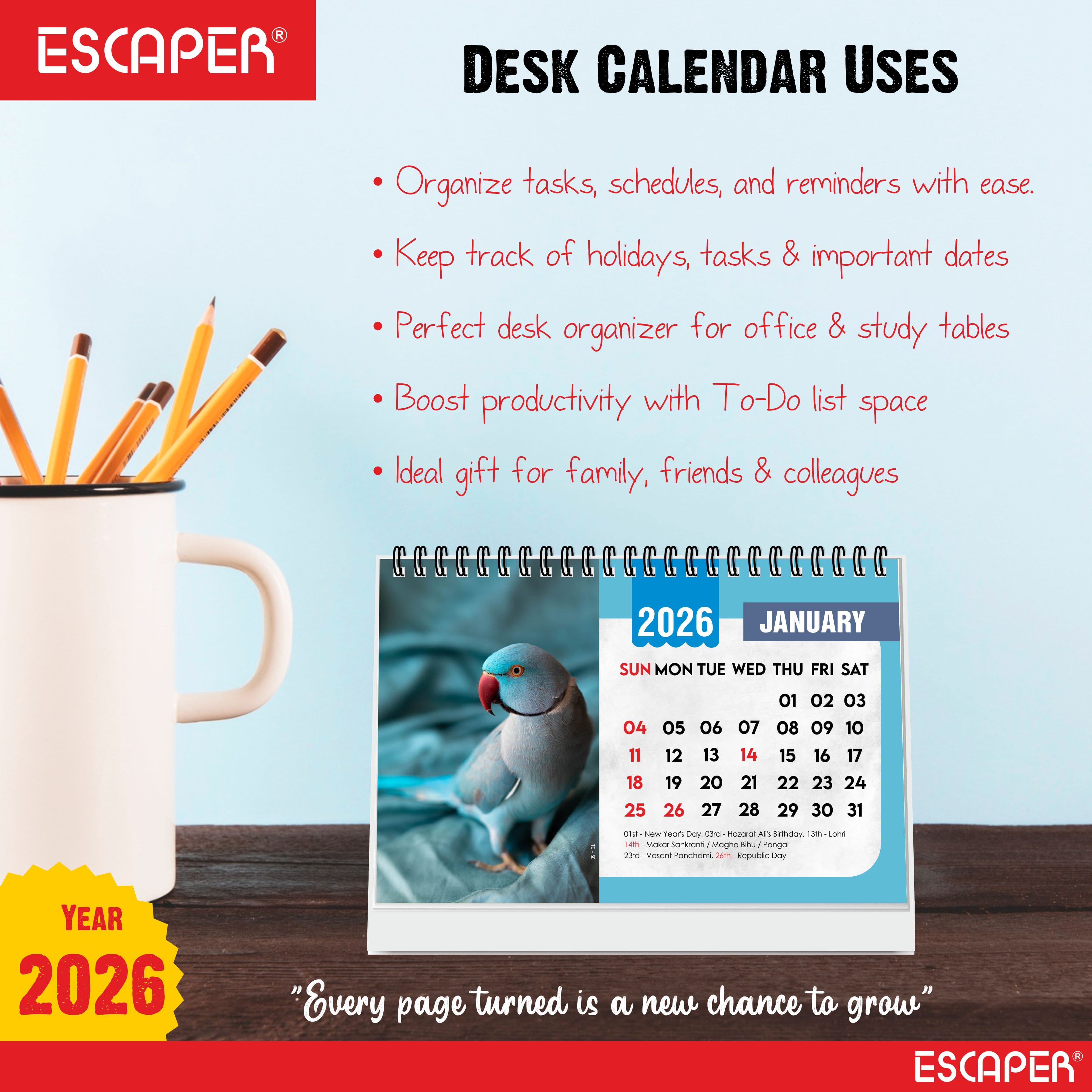 Animals Desk Calendar 2026 – Cute Dogs, Puppies, Cats, Birds & Wildlife Calendar for Home, Office, and Pet Lovers