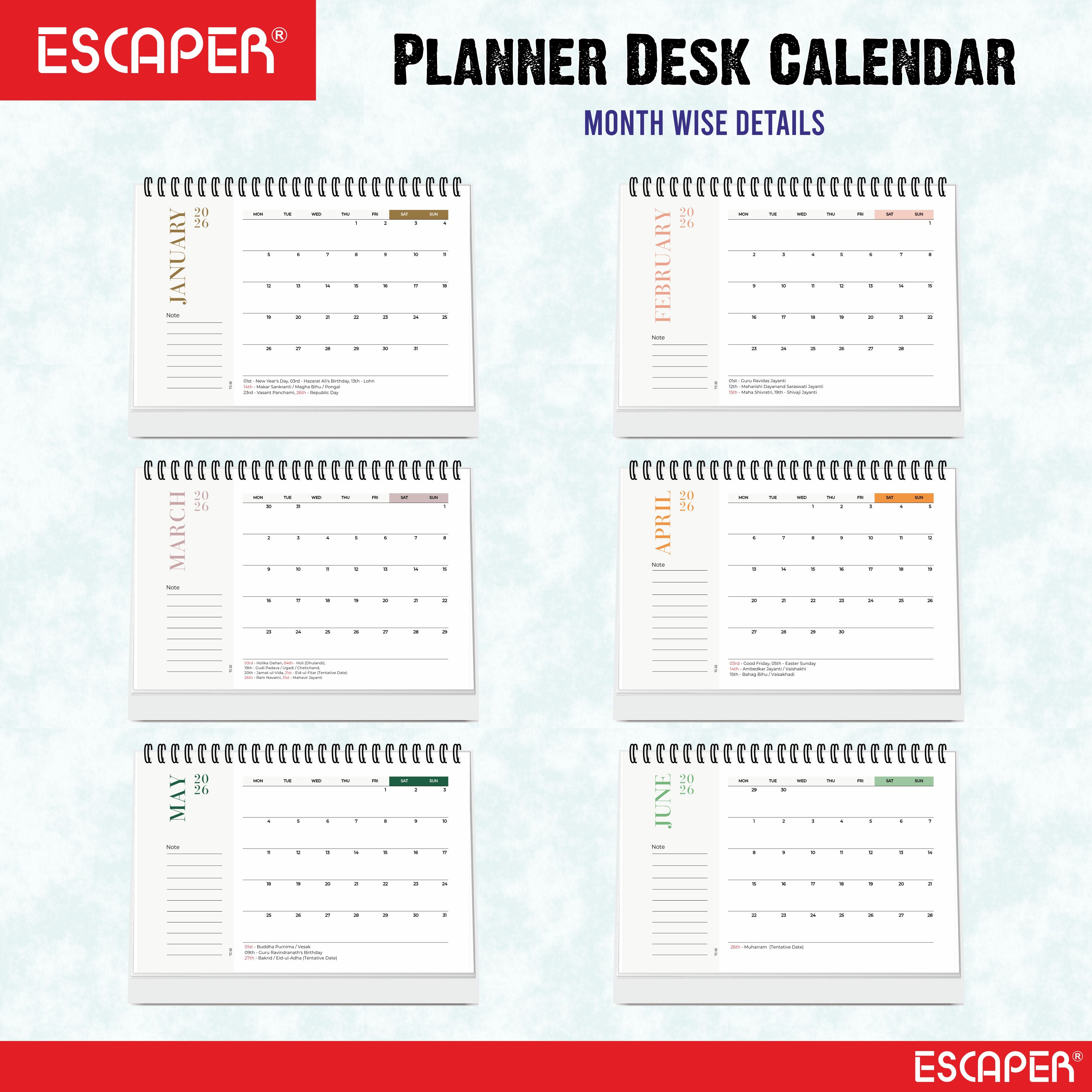 Pastel 2026 Desk Planner & Table Calendar, A5 Daily Calendar for Home, Office & Study, Track Tasks, Meetings, Notes & Deadlines, 2026 New Year Gift & Desk Organizer