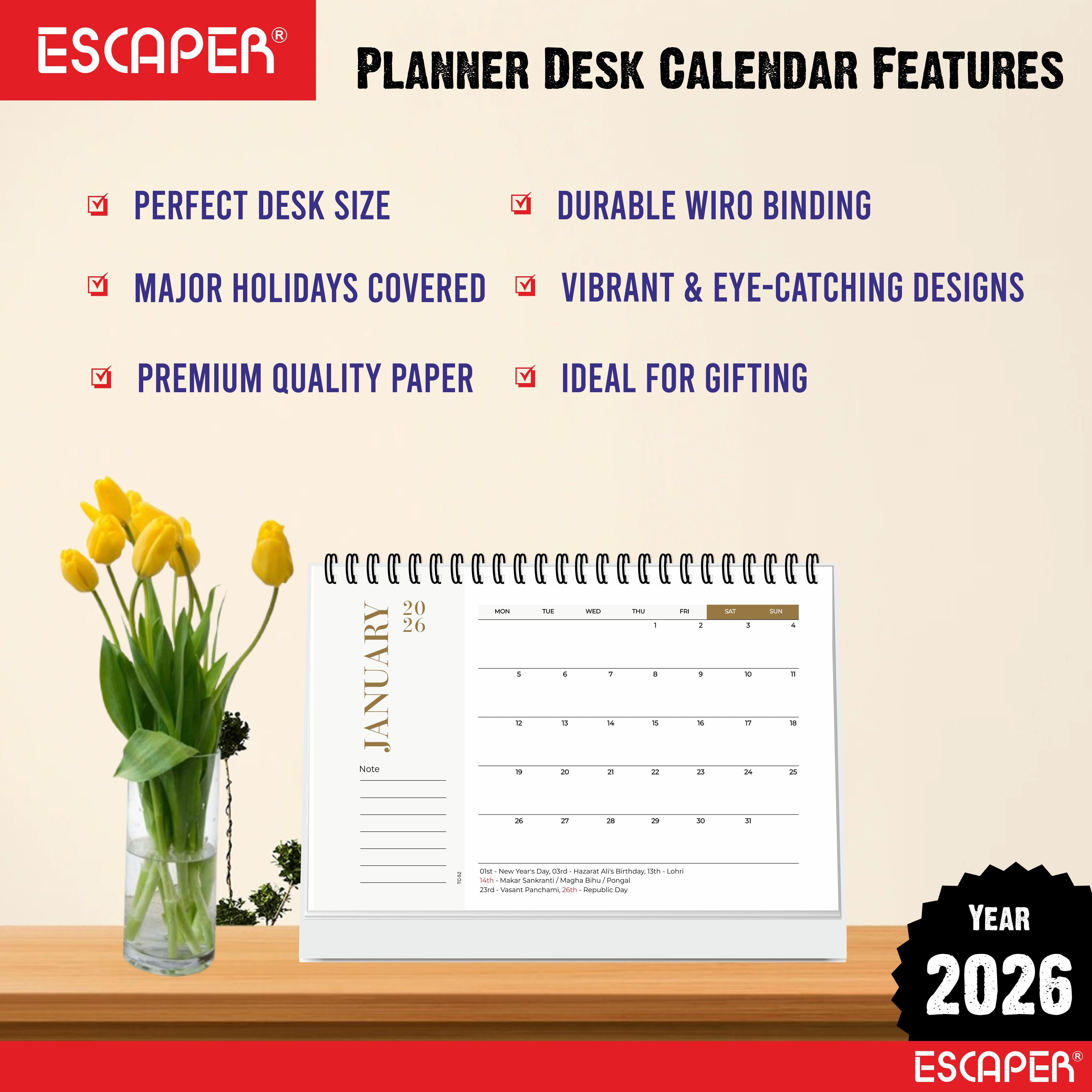 Pastel 2026 Desk Planner & Table Calendar, A5 Daily Calendar for Home, Office & Study, Track Tasks, Meetings, Notes & Deadlines, 2026 New Year Gift & Desk Organizer