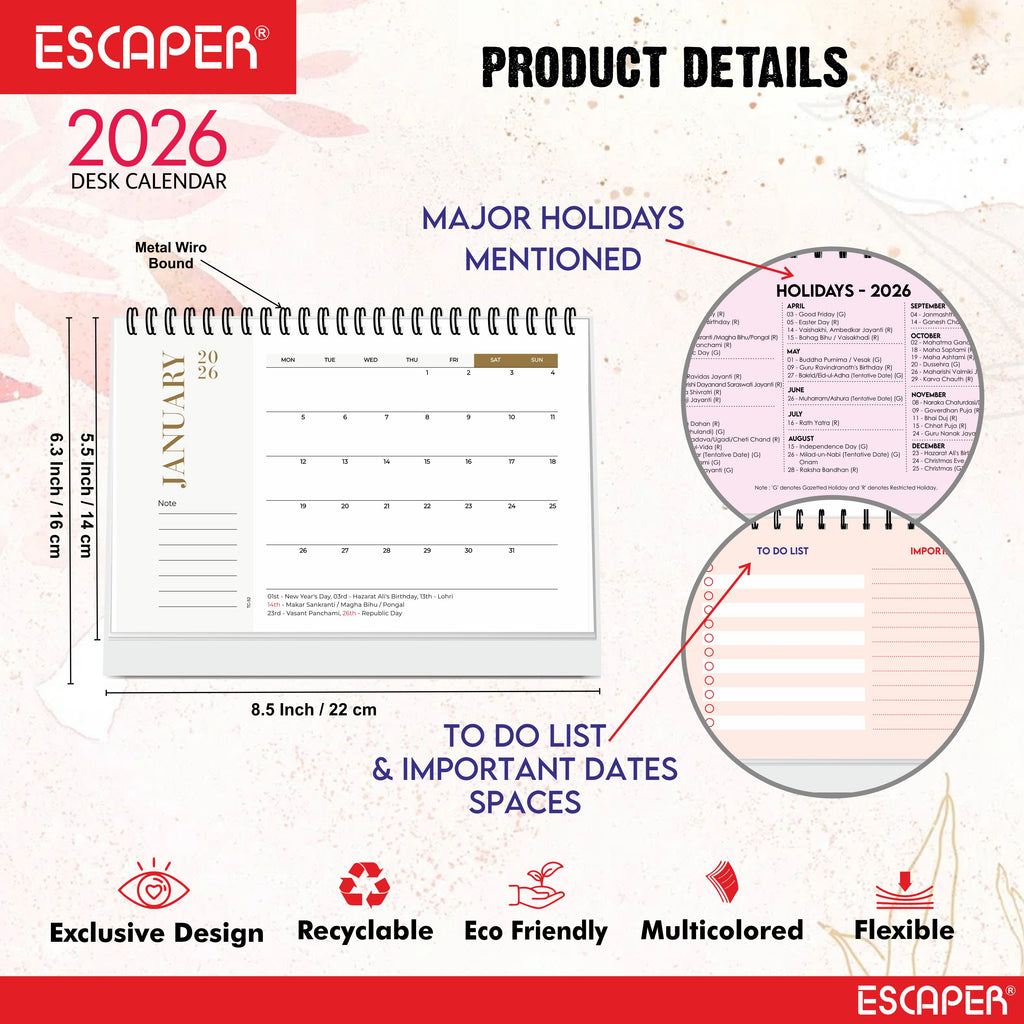 Pastel 2026 Desk Planner & Table Calendar, A5 Daily Calendar for Home, Office & Study, Track Tasks, Meetings, Notes & Deadlines, 2026 New Year Gift & Desk Organizer