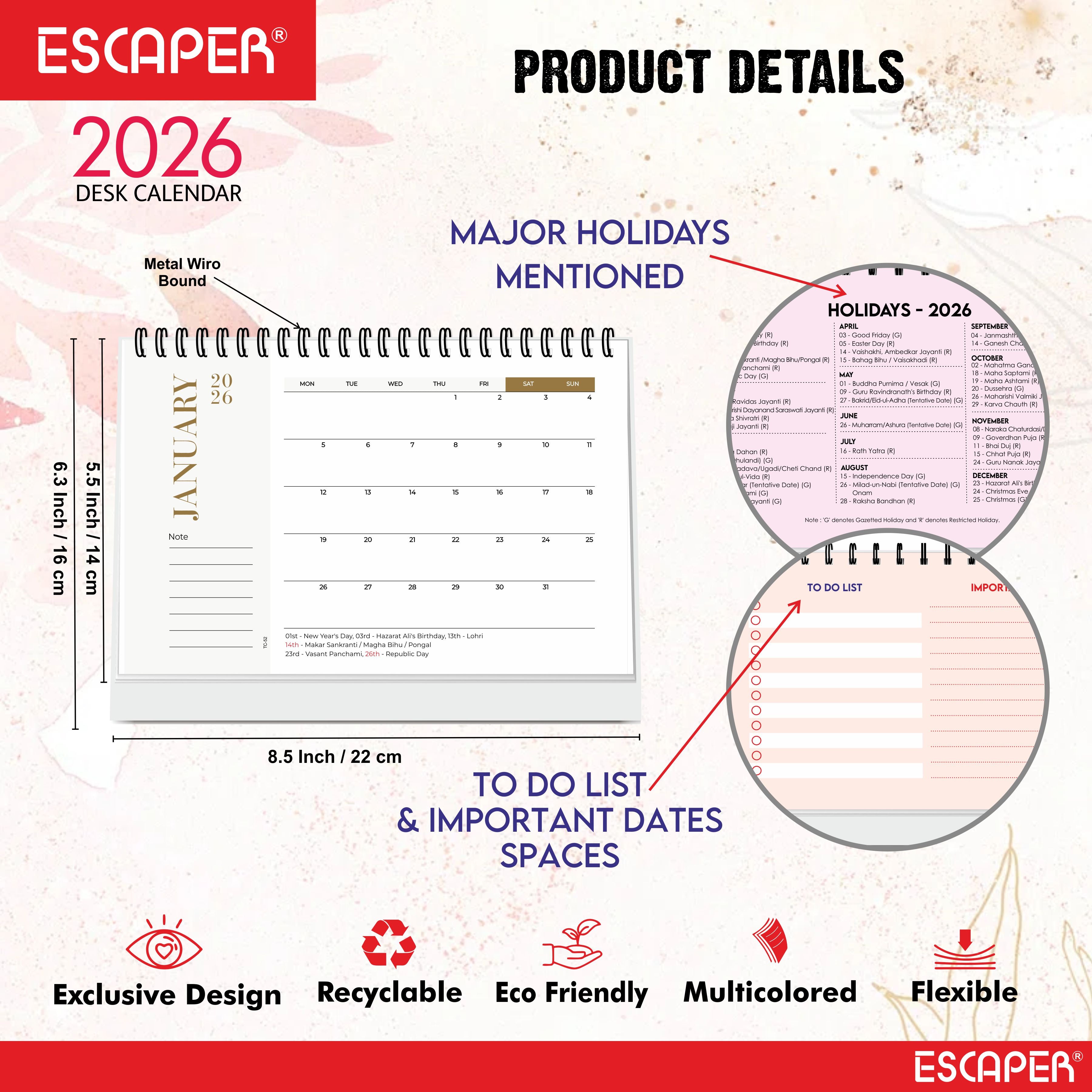 Pastel 2026 Desk Planner & Table Calendar, A5 Daily Calendar for Home, Office & Study, Track Tasks, Meetings, Notes & Deadlines, 2026 New Year Gift & Desk Organizer