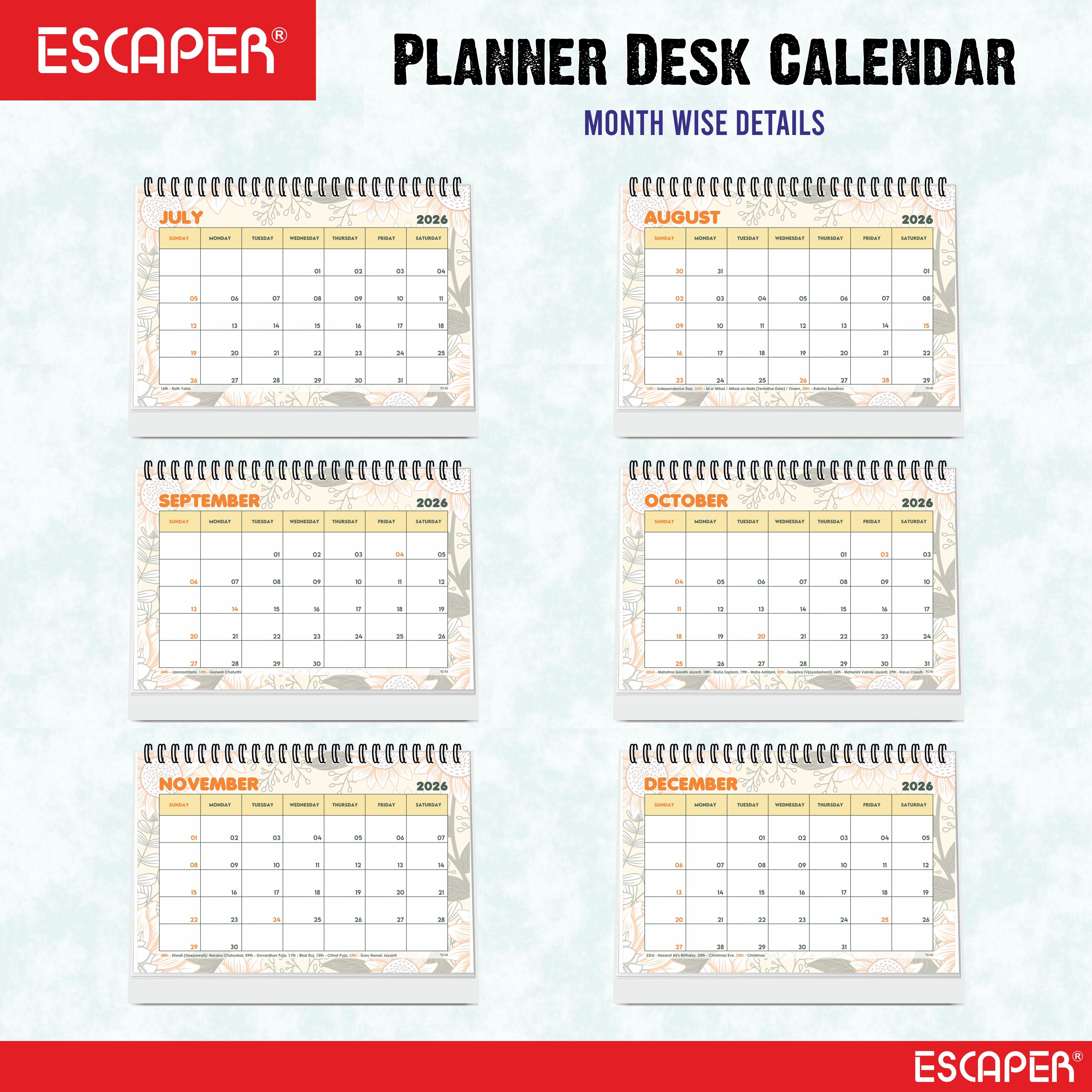 Floral 2026 Desk Planner & Table Calendar – A5 Daily Organiser for Home, Office & Study, Desk Calendar 2026 to Track Tasks, Notes, Meetings & Important Dates, New Year Gift