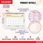 Floral 2026 Desk Planner & Table Calendar – A5 Daily Organiser for Home, Office & Study, Desk Calendar 2026 to Track Tasks, Notes, Meetings & Important Dates, New Year Gift