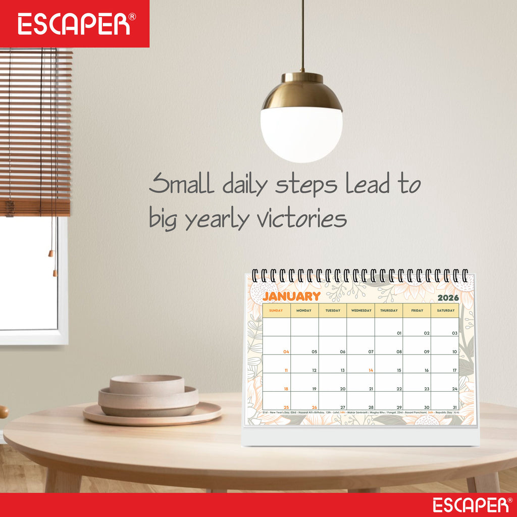 Floral 2026 Desk Planner & Table Calendar – A5 Daily Organiser for Home, Office & Study, Desk Calendar 2026 to Track Tasks, Notes, Meetings & Important Dates, New Year Gift