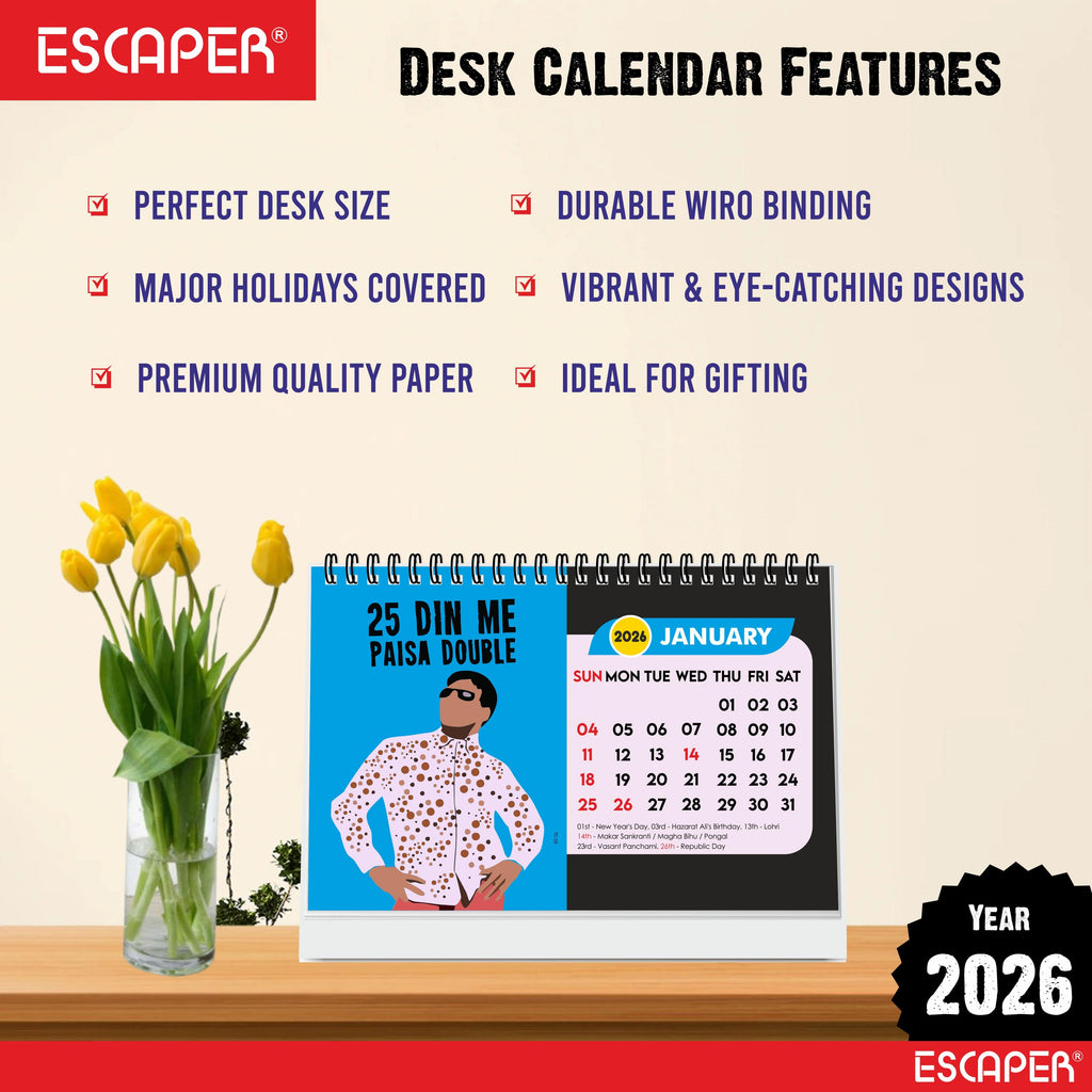 Famous Bollywood Dialogues Calendar 2026 Desk – Bollywood Movie Quotes, Iconic Actor Lines, Cinema Table Calendar, A5 Desk Calendar for Bollywood Fans