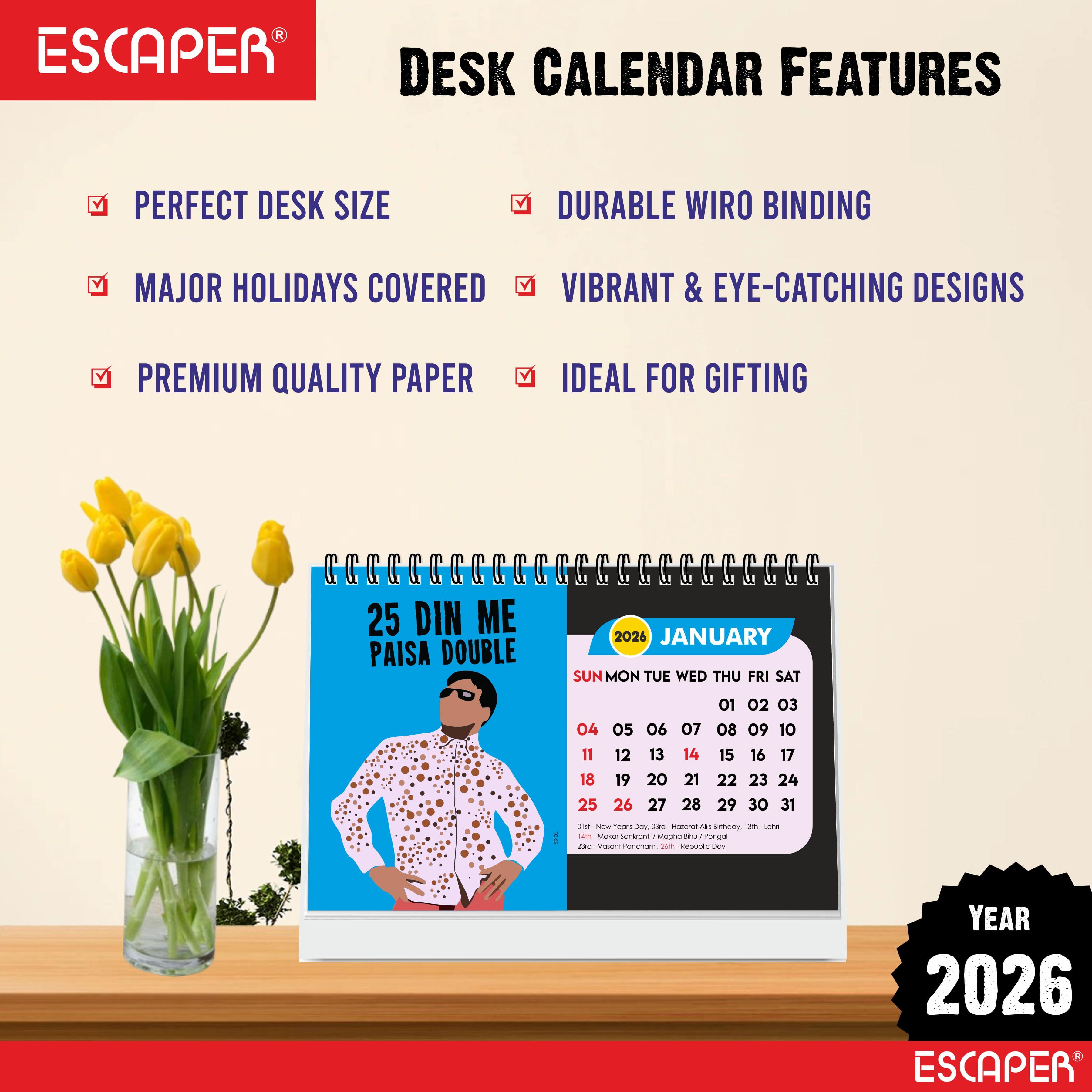 Famous Bollywood Dialogues Calendar 2026 Desk – Bollywood Movie Quotes, Iconic Actor Lines, Cinema Table Calendar, A5 Desk Calendar for Bollywood Fans