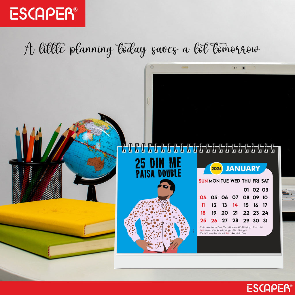 Famous Bollywood Dialogues Calendar 2026 Desk – Bollywood Movie Quotes, Iconic Actor Lines, Cinema Table Calendar, A5 Desk Calendar for Bollywood Fans