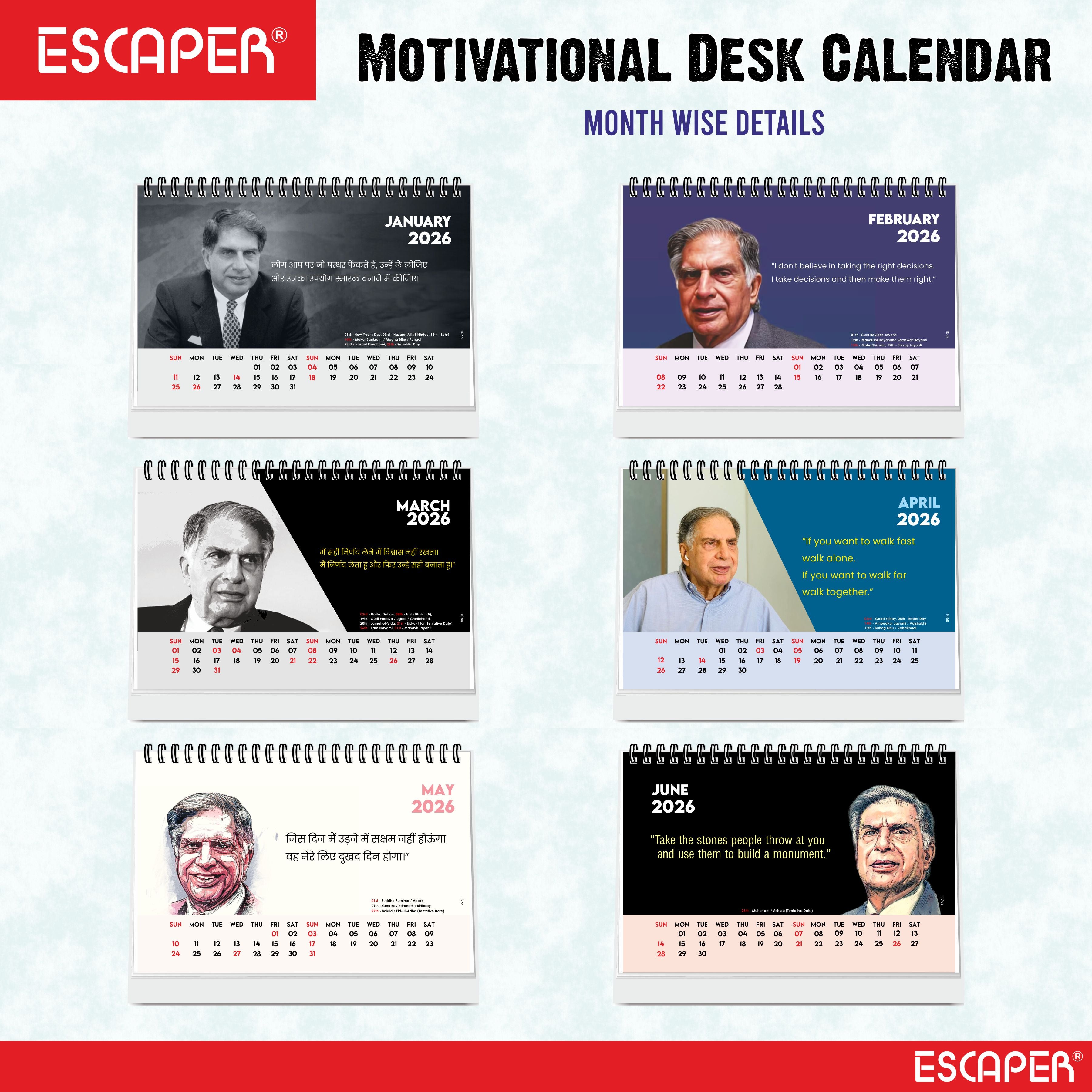 Famous Legend Ratan Sir Desk Calendar 2026, A5 Size, Motivational Table Calendar 2026, Inspirational Photo Calendar 2026 Perfect For Home & Office Decor, Inspirational Calendar 2026