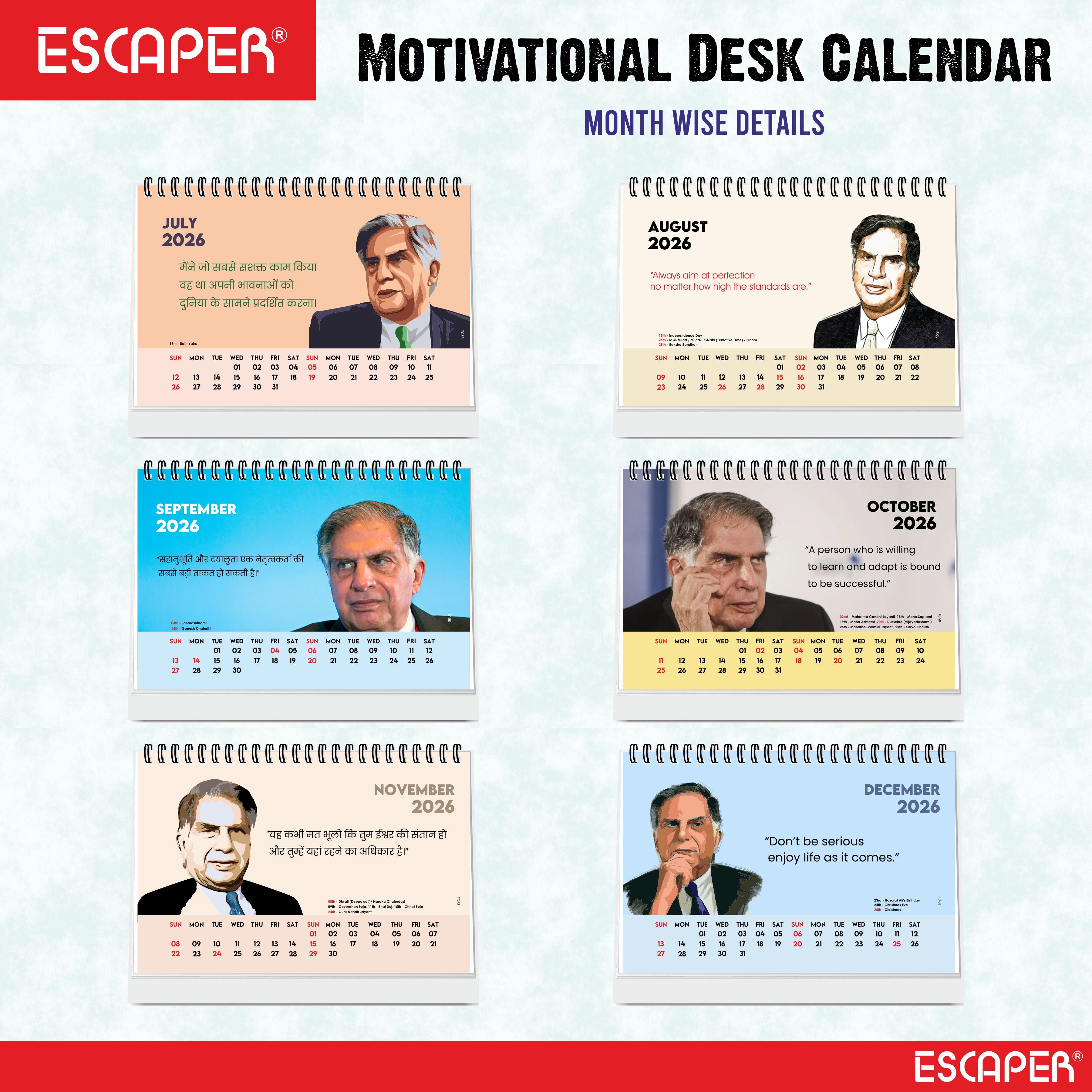 Famous Legend Ratan Sir Desk Calendar 2026, A5 Size, Motivational Table Calendar 2026, Inspirational Photo Calendar 2026 Perfect For Home & Office Decor, Inspirational Calendar 2026