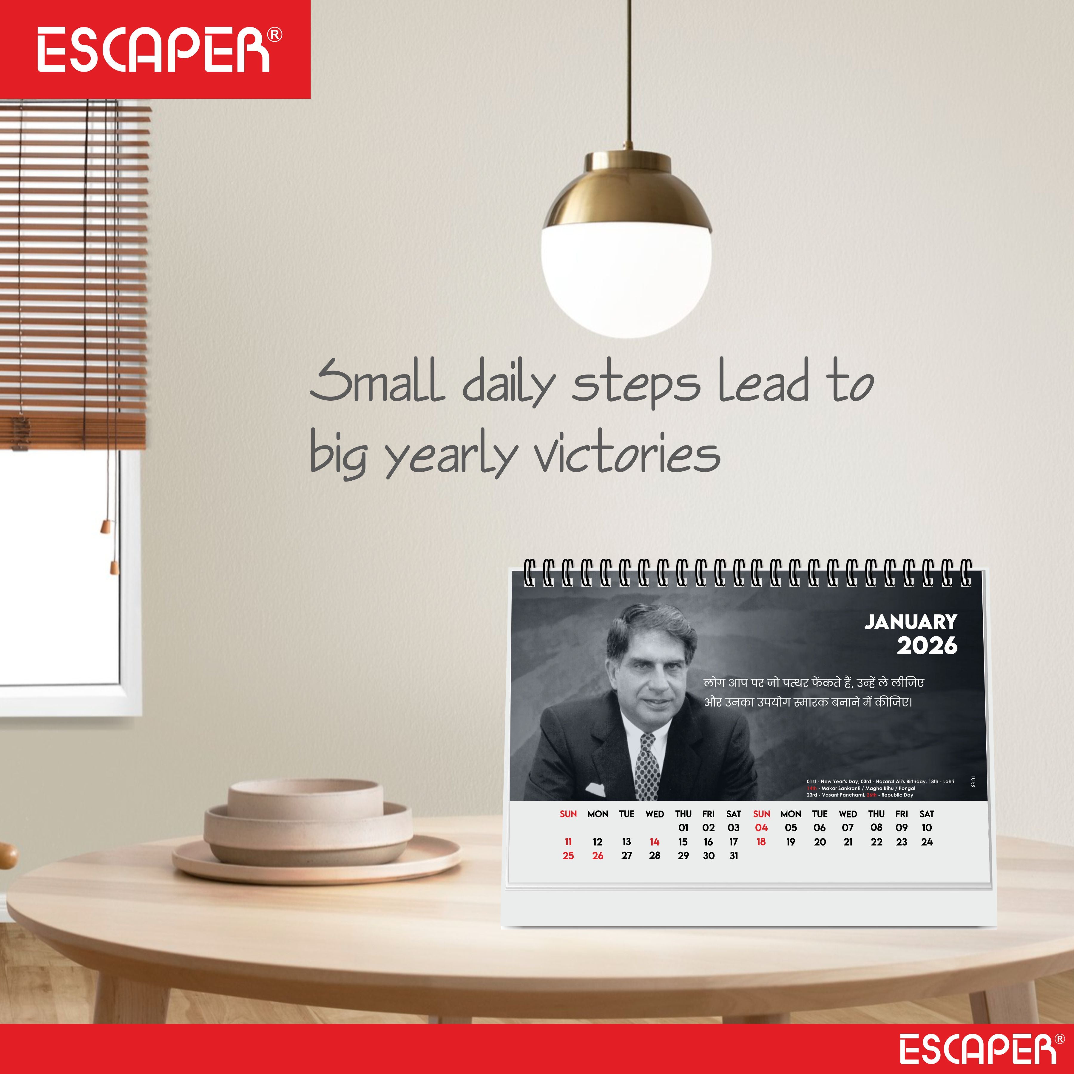 Famous Legend Ratan Sir Desk Calendar 2026, A5 Size, Motivational Table Calendar 2026, Inspirational Photo Calendar 2026 Perfect For Home & Office Decor, Inspirational Calendar 2026