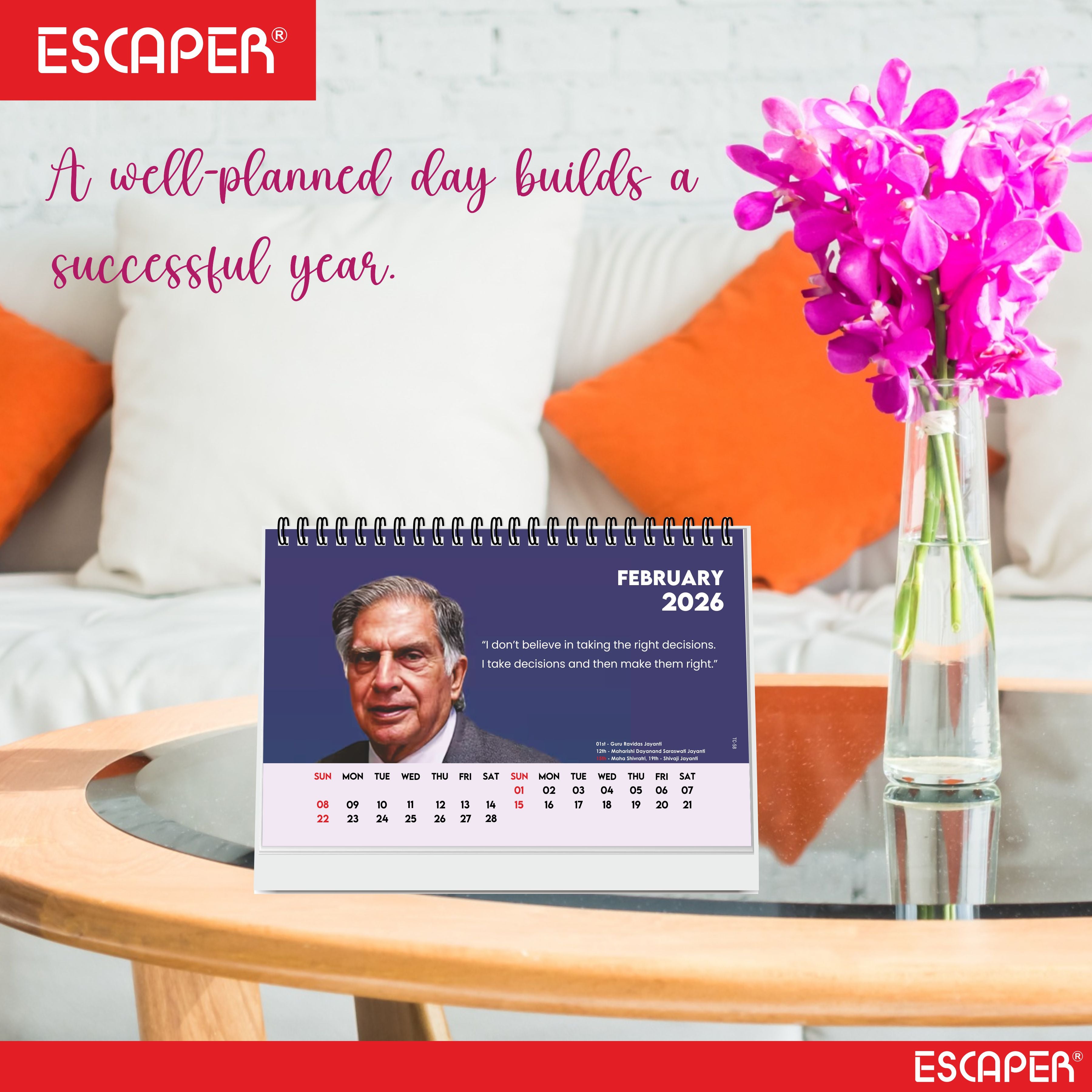 Famous Legend Ratan Sir Desk Calendar 2026, A5 Size, Motivational Table Calendar 2026, Inspirational Photo Calendar 2026 Perfect For Home & Office Decor, Inspirational Calendar 2026