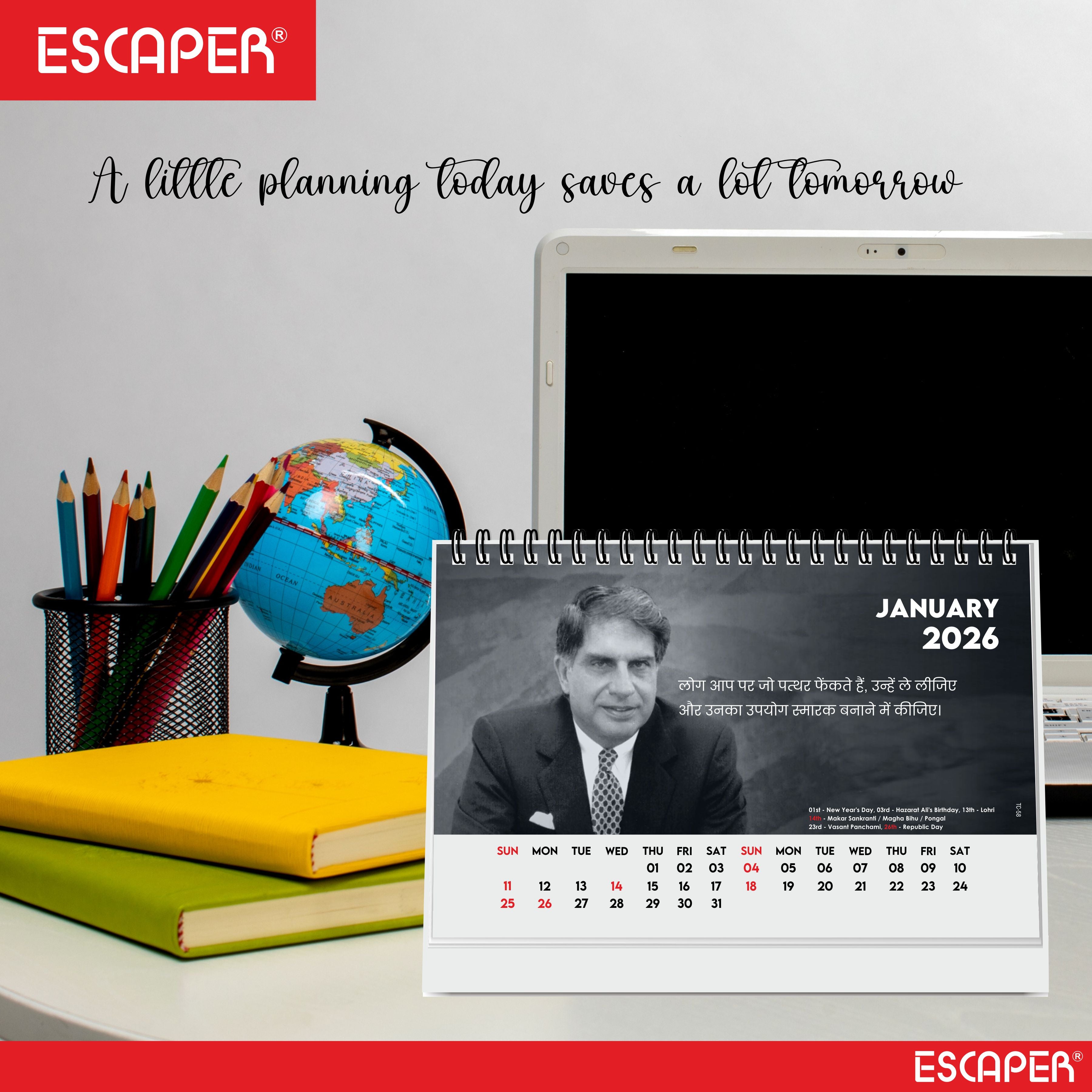 Famous Legend Ratan Sir Desk Calendar 2026, A5 Size, Motivational Table Calendar 2026, Inspirational Photo Calendar 2026 Perfect For Home & Office Decor, Inspirational Calendar 2026
