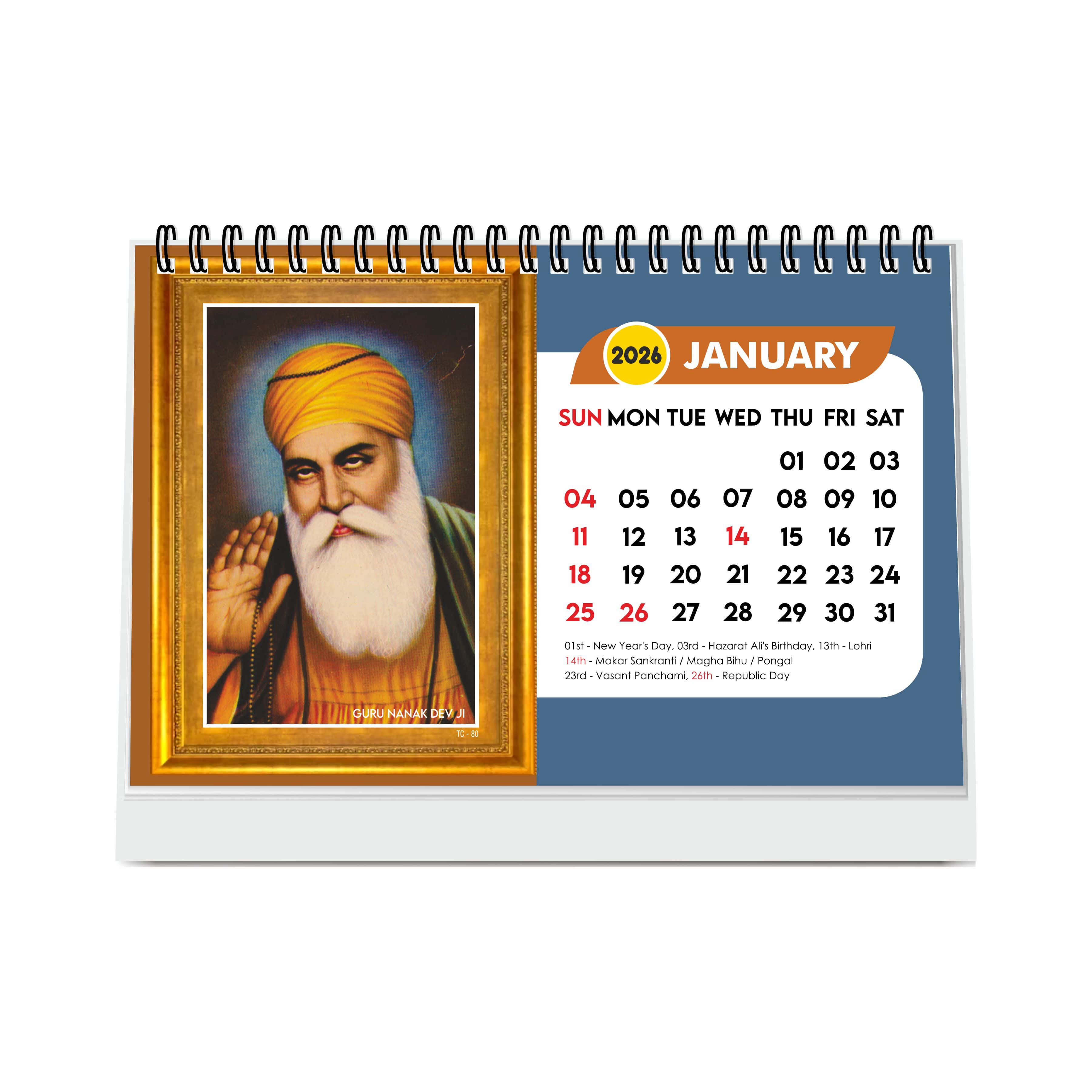 Sikh Calendar 2026 Desk, Sikhism Calendar 2026, Guru Nanak & Guru Govind Singh Photos, Sikh Guru Images, Religious Desk Calendar 2026