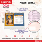 Sikh Calendar 2026 Desk, Sikhism Calendar 2026, Guru Nanak & Guru Govind Singh Photos, Sikh Guru Images, Religious Desk Calendar 2026