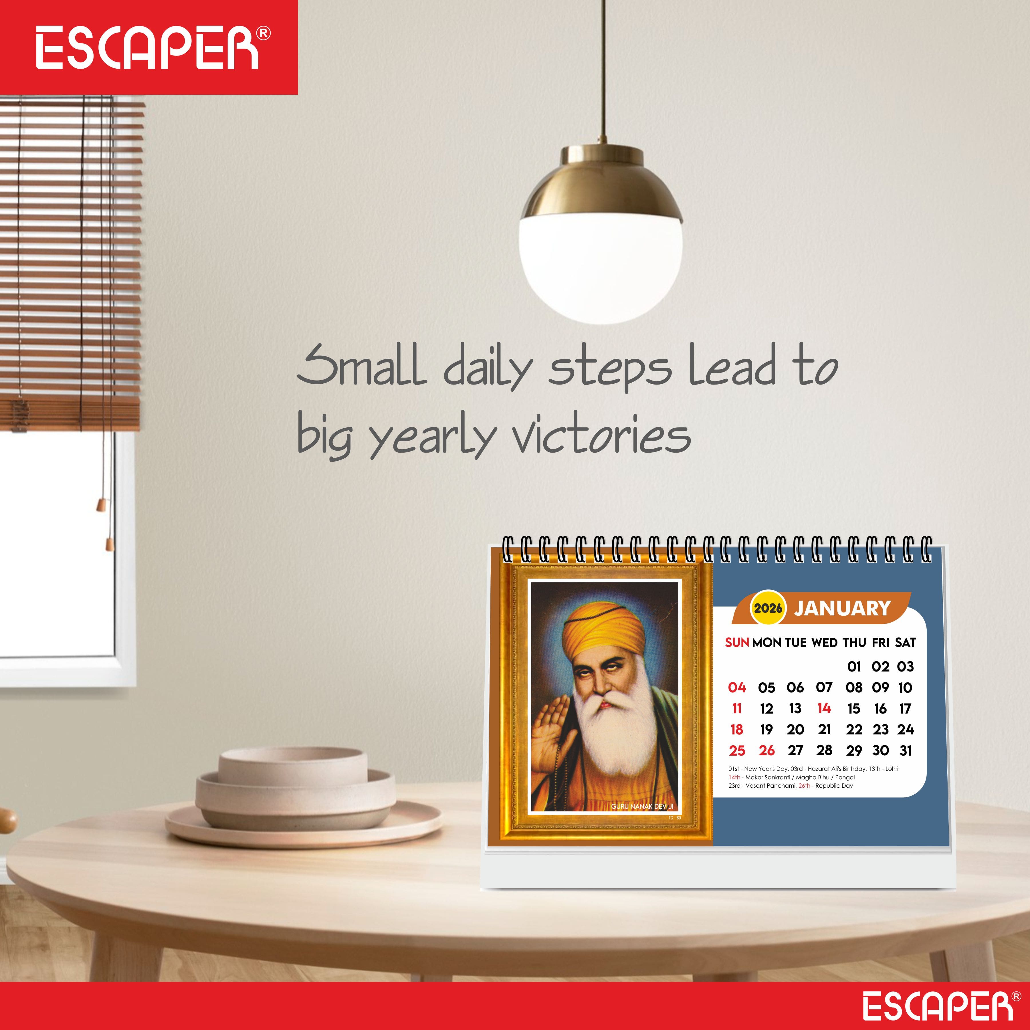 Sikh Calendar 2026 Desk, Sikhism Calendar 2026, Guru Nanak & Guru Govind Singh Photos, Sikh Guru Images, Religious Desk Calendar 2026