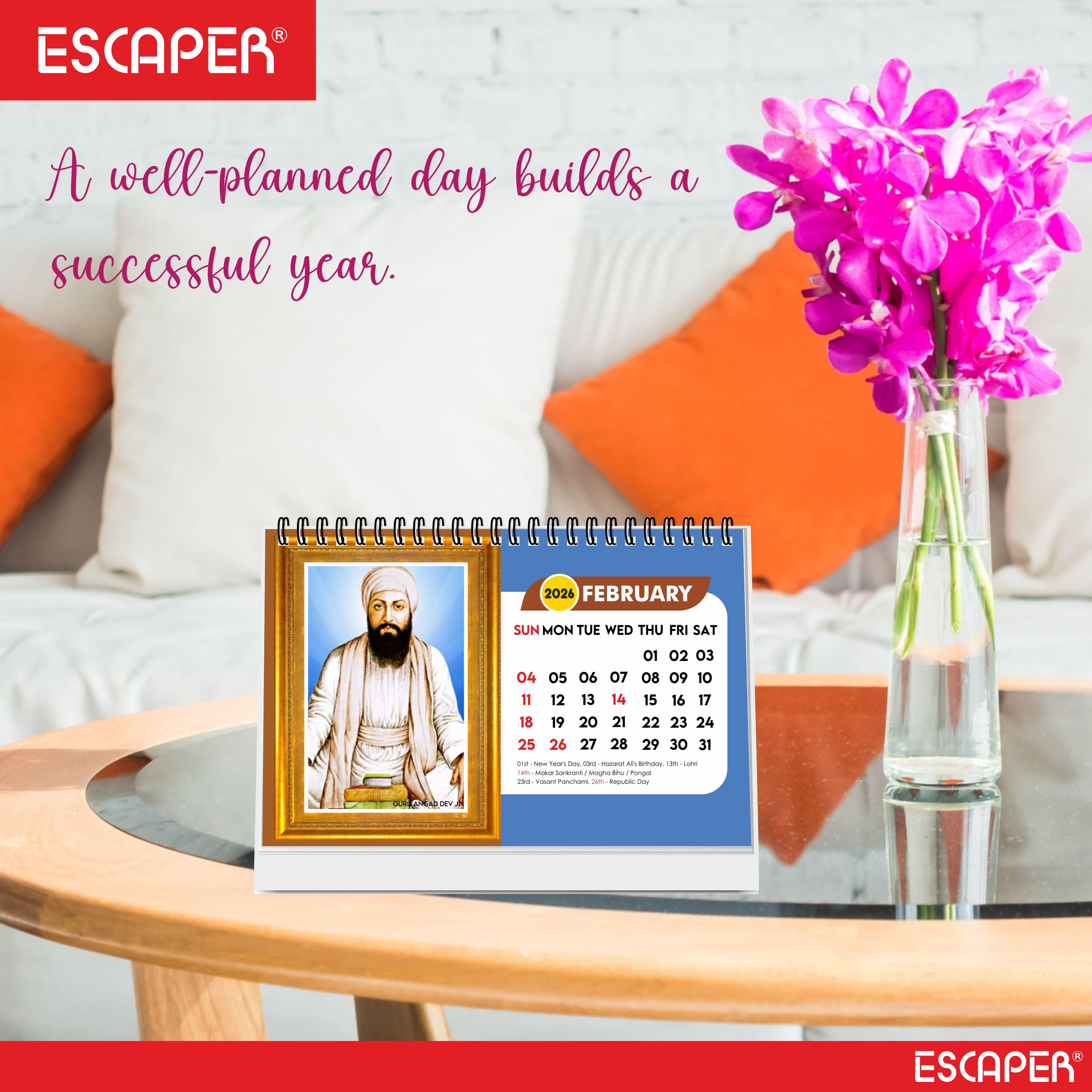 Sikh Calendar 2026 Desk, Sikhism Calendar 2026, Guru Nanak & Guru Govind Singh Photos, Sikh Guru Images, Religious Desk Calendar 2026