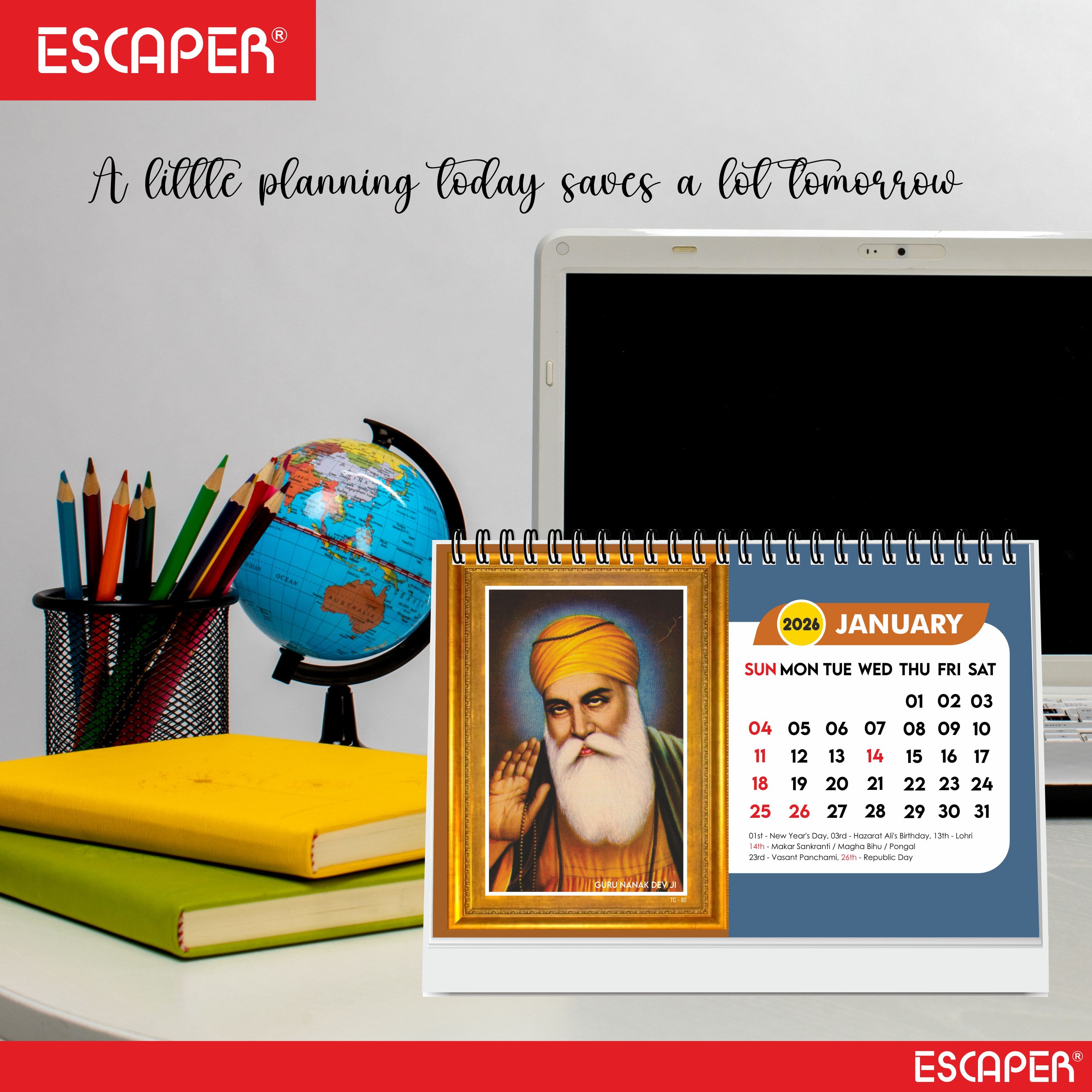 Sikh Calendar 2026 Desk, Sikhism Calendar 2026, Guru Nanak & Guru Govind Singh Photos, Sikh Guru Images, Religious Desk Calendar 2026