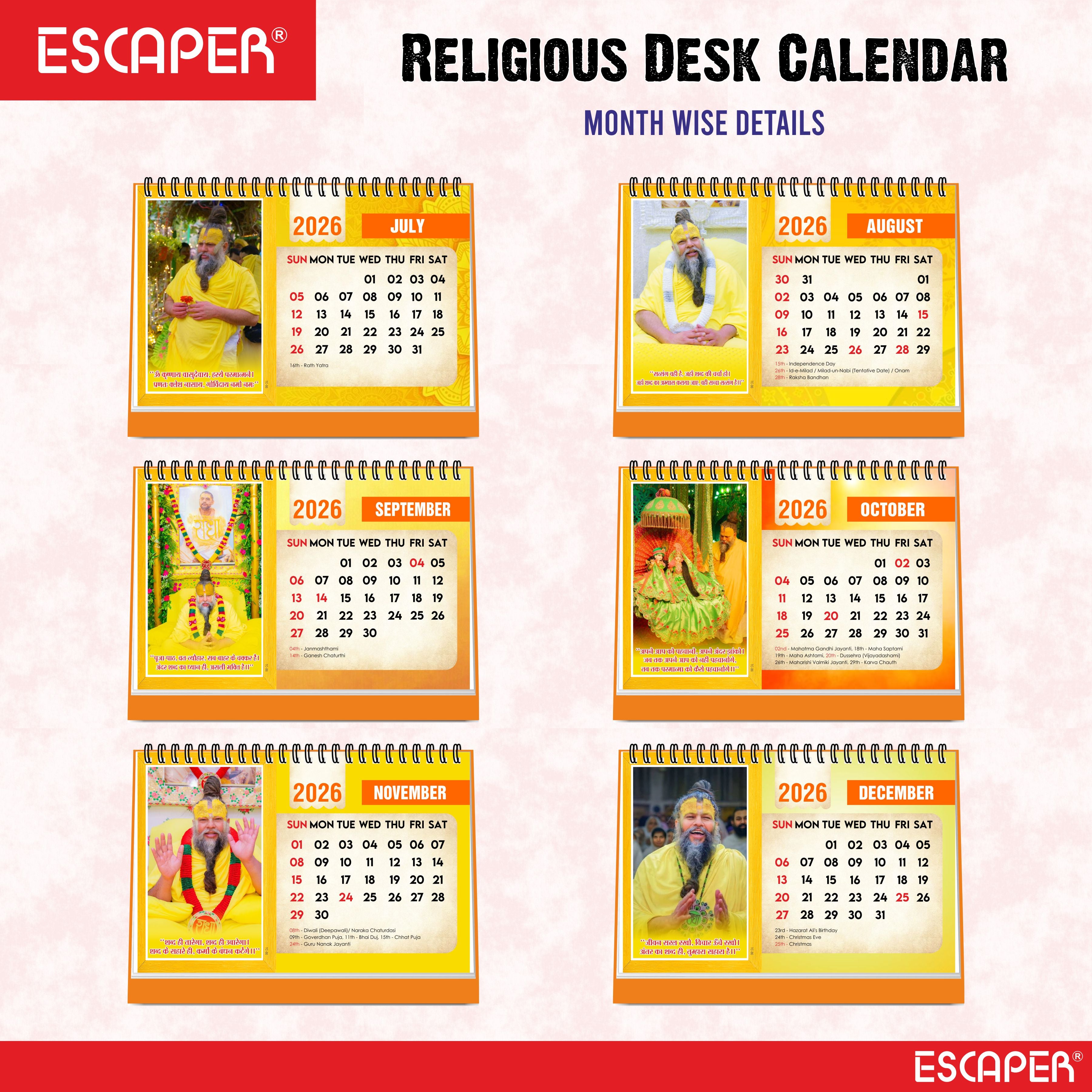 Premanand Ji Maharaj Desk Calendar 2026 – A5 Size, Devotional & Religious Table Calendar with Inspirational Quotes, Famous Indian Guru Photo Calendar, Premanand Ji Calendar 2026