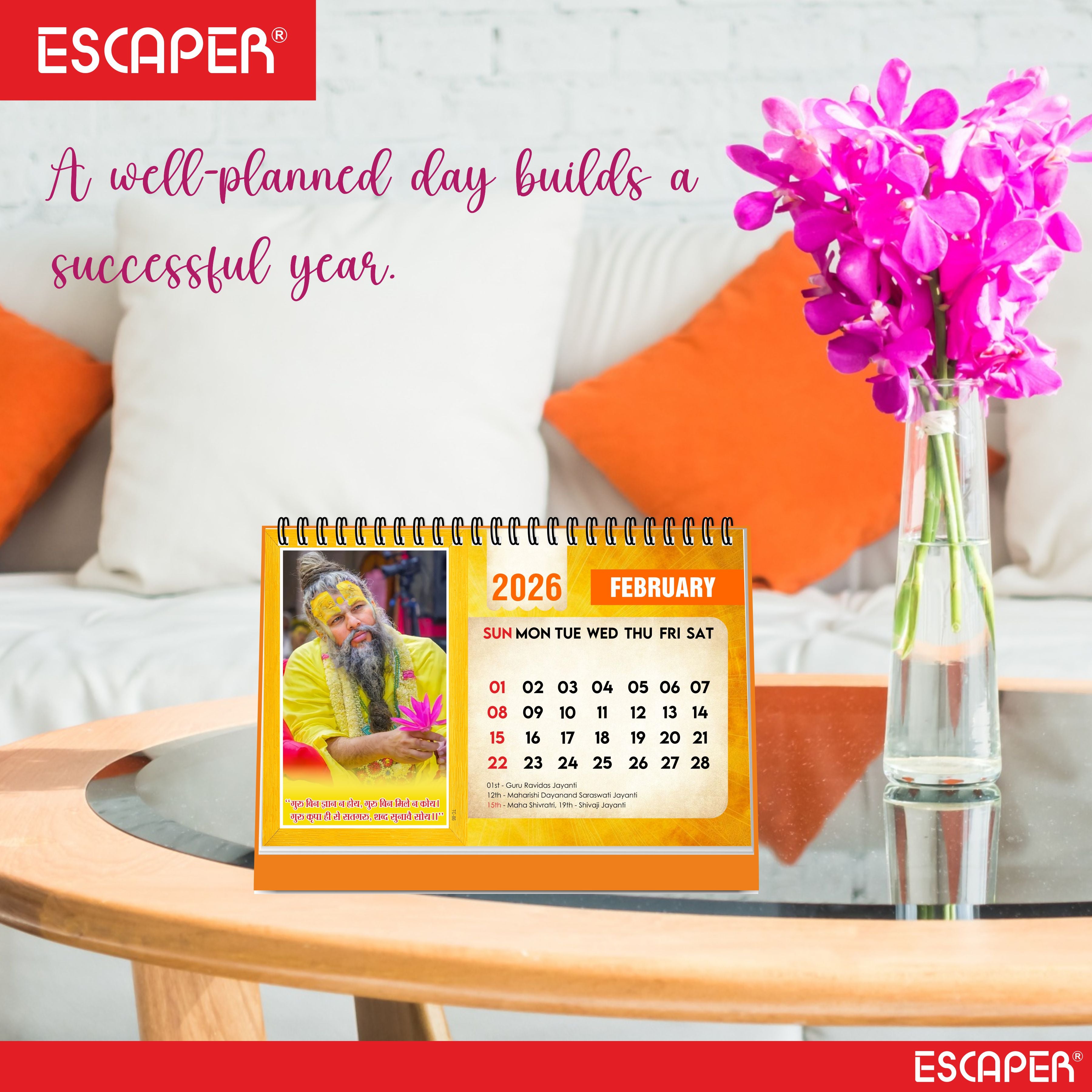 Premanand Ji Maharaj Desk Calendar 2026 – A5 Size, Devotional & Religious Table Calendar with Inspirational Quotes, Famous Indian Guru Photo Calendar, Premanand Ji Calendar 2026