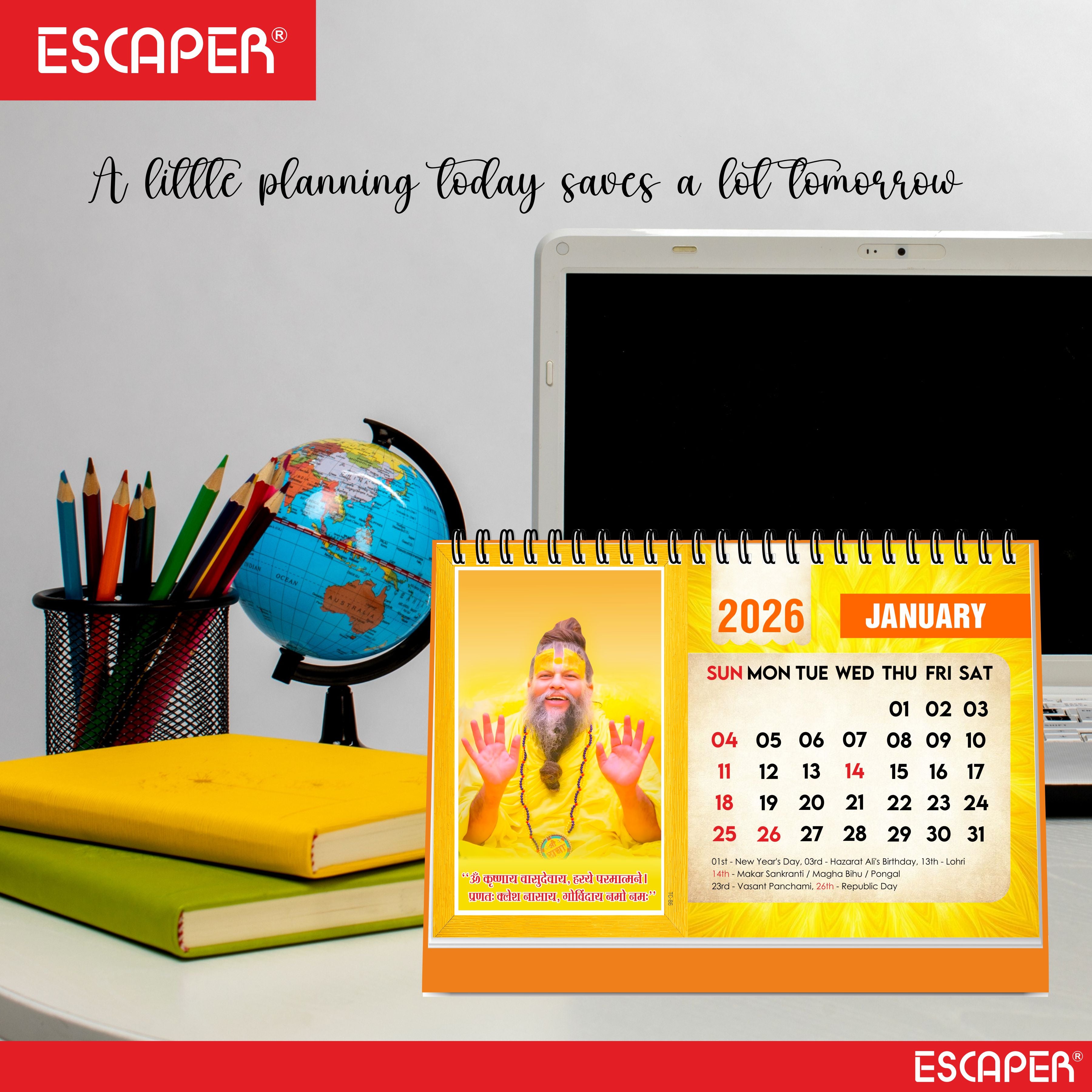 Premanand Ji Maharaj Desk Calendar 2026 – A5 Size, Devotional & Religious Table Calendar with Inspirational Quotes, Famous Indian Guru Photo Calendar, Premanand Ji Calendar 2026