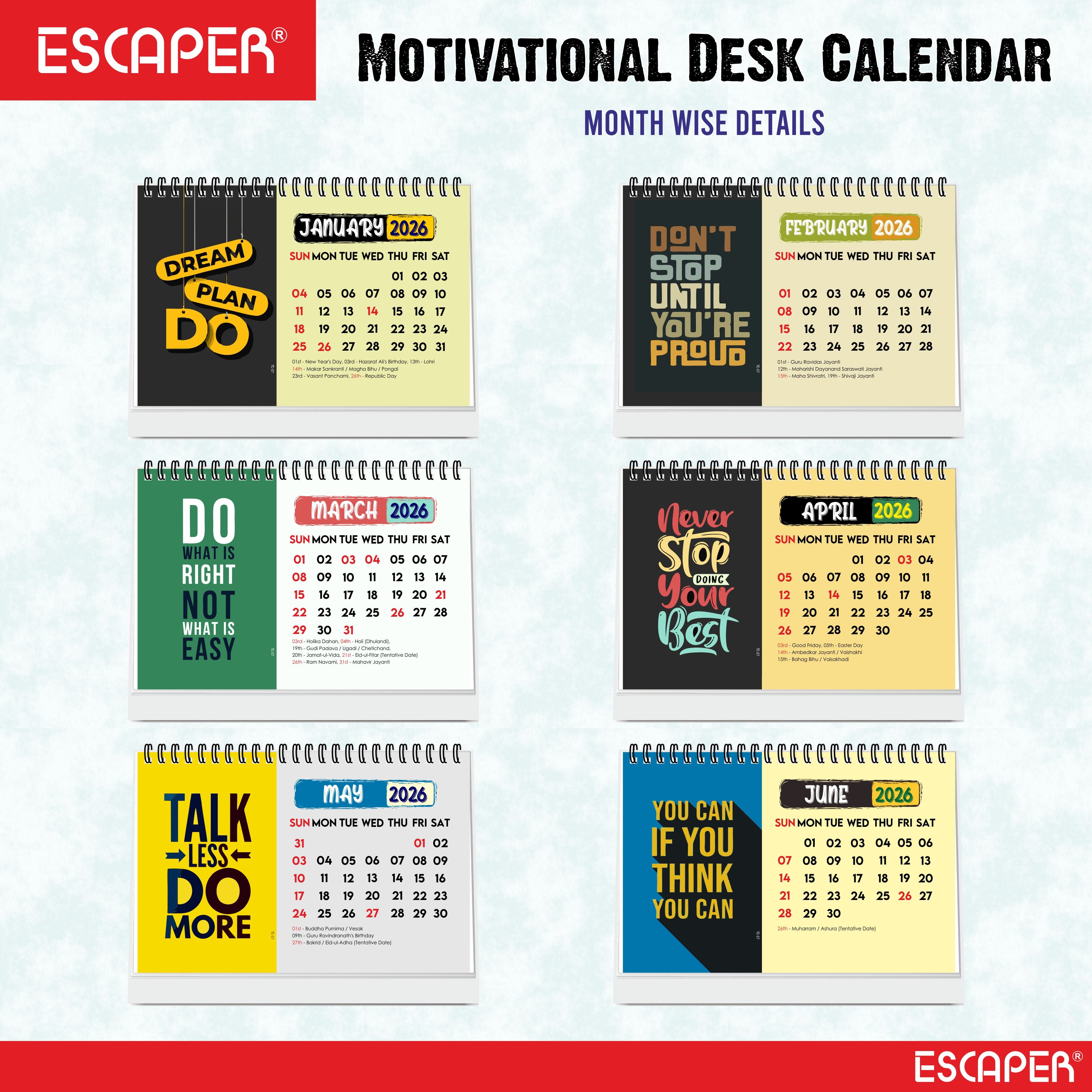 Dream Plan Do Motivational Desk Calendar 2026 – A5 Table Calendar 2026 with Inspirational Quotes, Desktop Calendar 2026, Motivational Calendar for Desk, New Year Calendar 2026