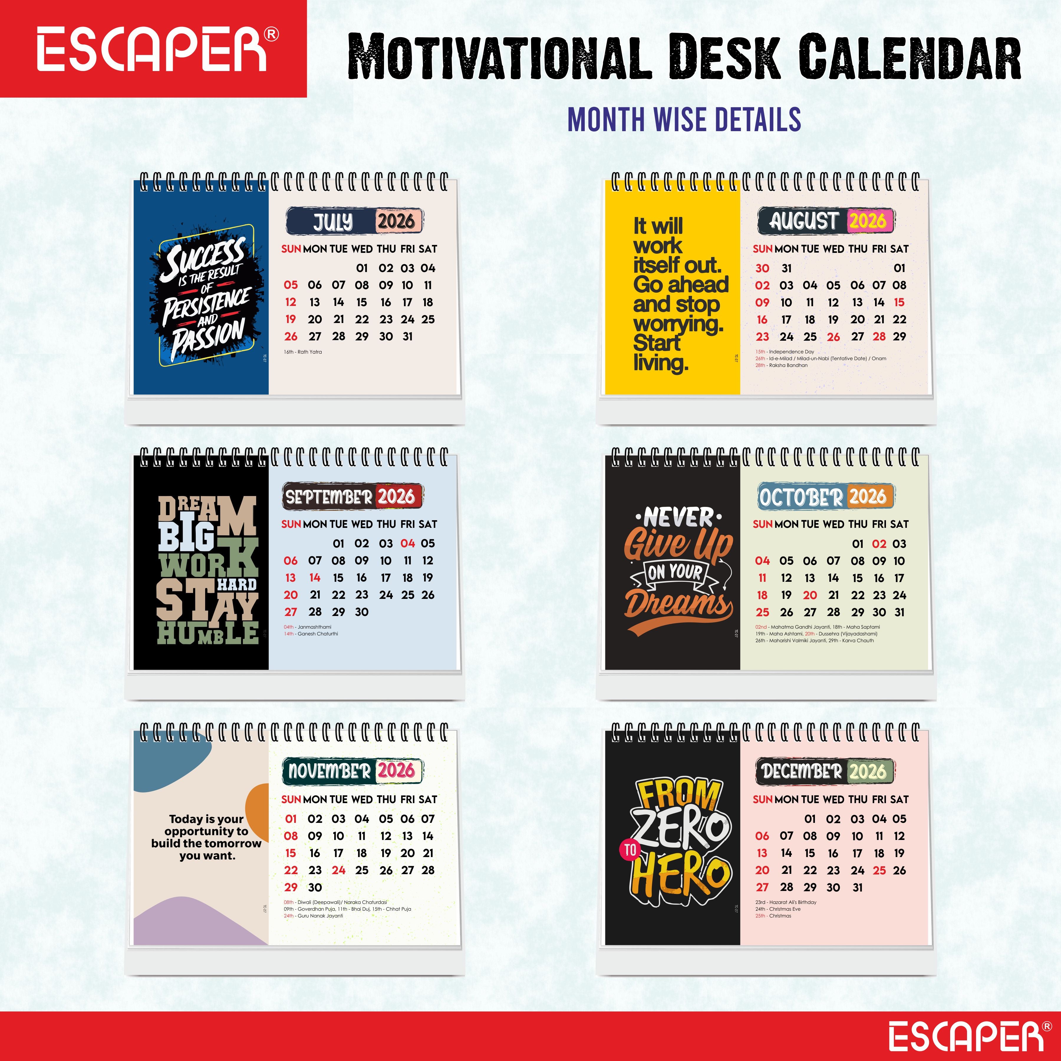 Dream Plan Do Motivational Desk Calendar 2026 – A5 Table Calendar 2026 with Inspirational Quotes, Desktop Calendar 2026, Motivational Calendar for Desk, New Year Calendar 2026