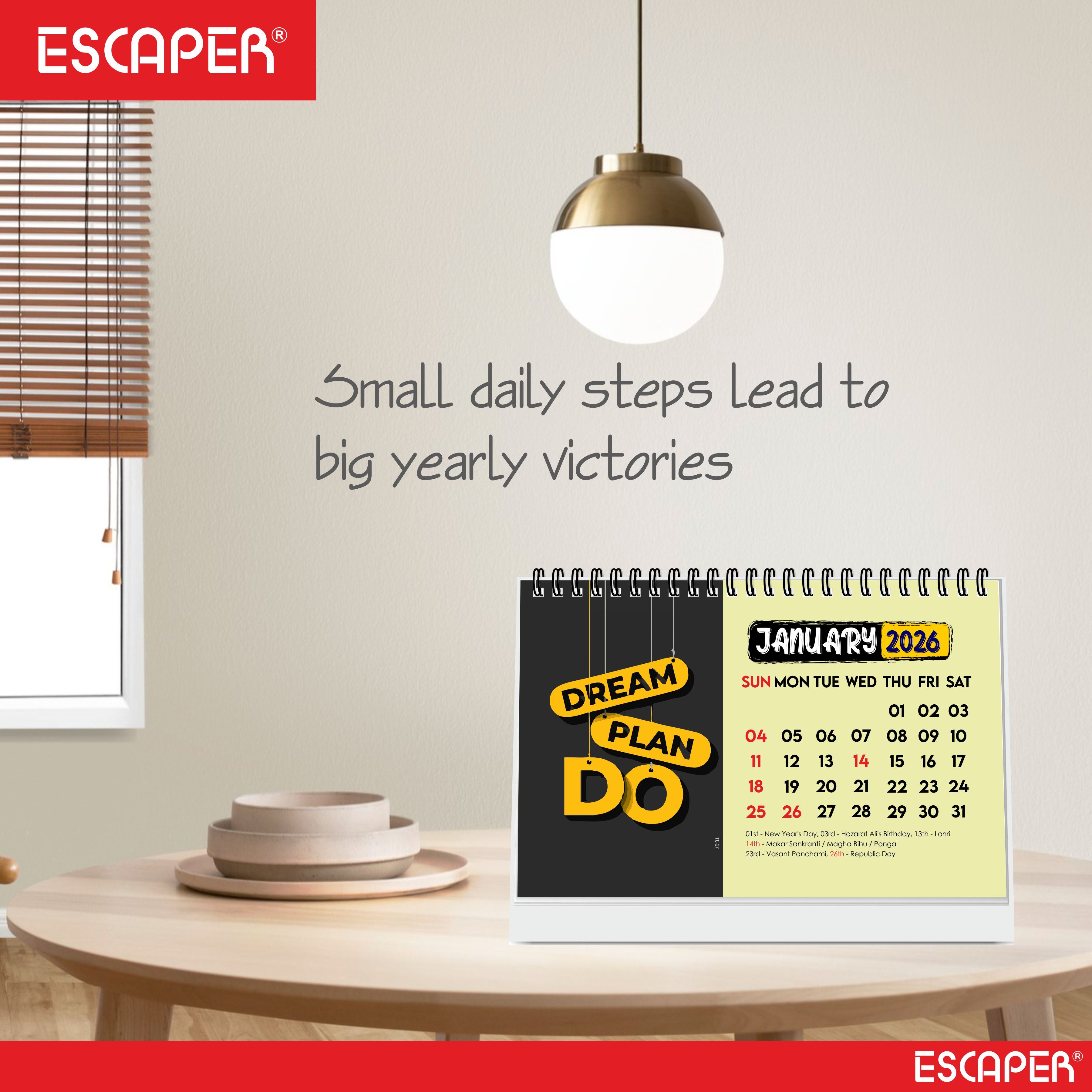 Dream Plan Do Motivational Desk Calendar 2026 – A5 Table Calendar 2026 with Inspirational Quotes, Desktop Calendar 2026, Motivational Calendar for Desk, New Year Calendar 2026