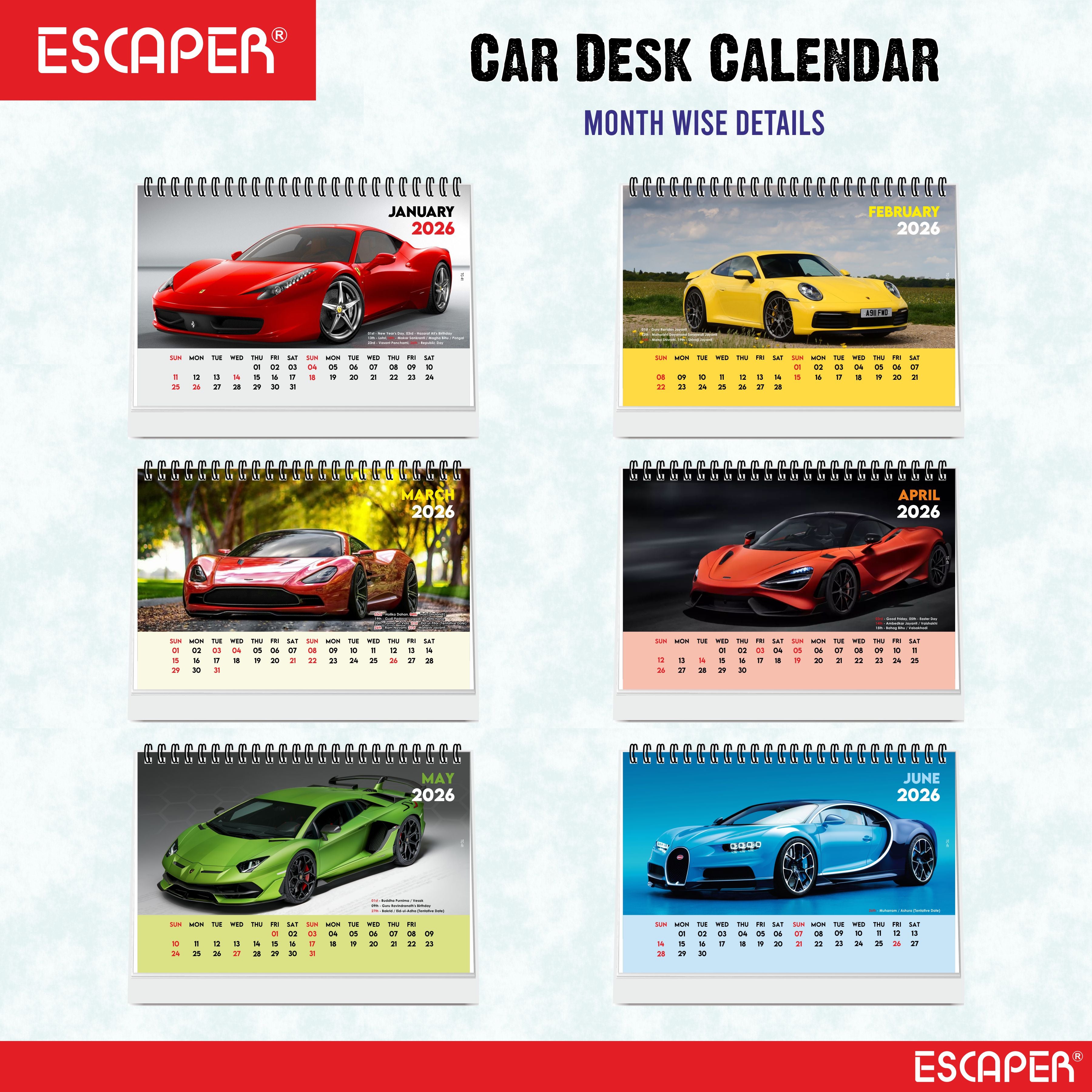 Cars Desk Calendar 2026 (A5 Size) – Luxury & Sports Vehicles Table Display, Office & Study Desktop Organizer, New Year Gift Automotive Desk Decor