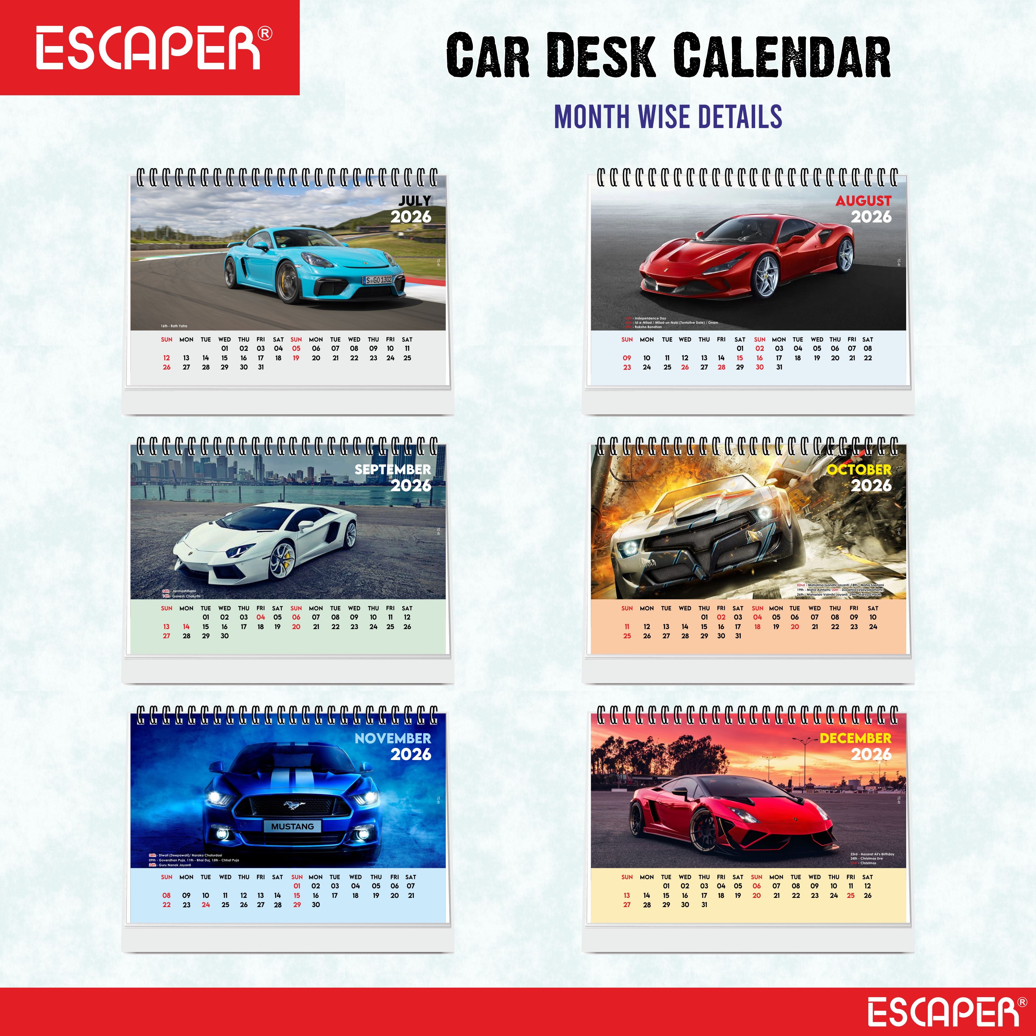 Cars Desk Calendar 2026 (A5 Size) – Luxury & Sports Vehicles Table Display, Office & Study Desktop Organizer, New Year Gift Automotive Desk Decor