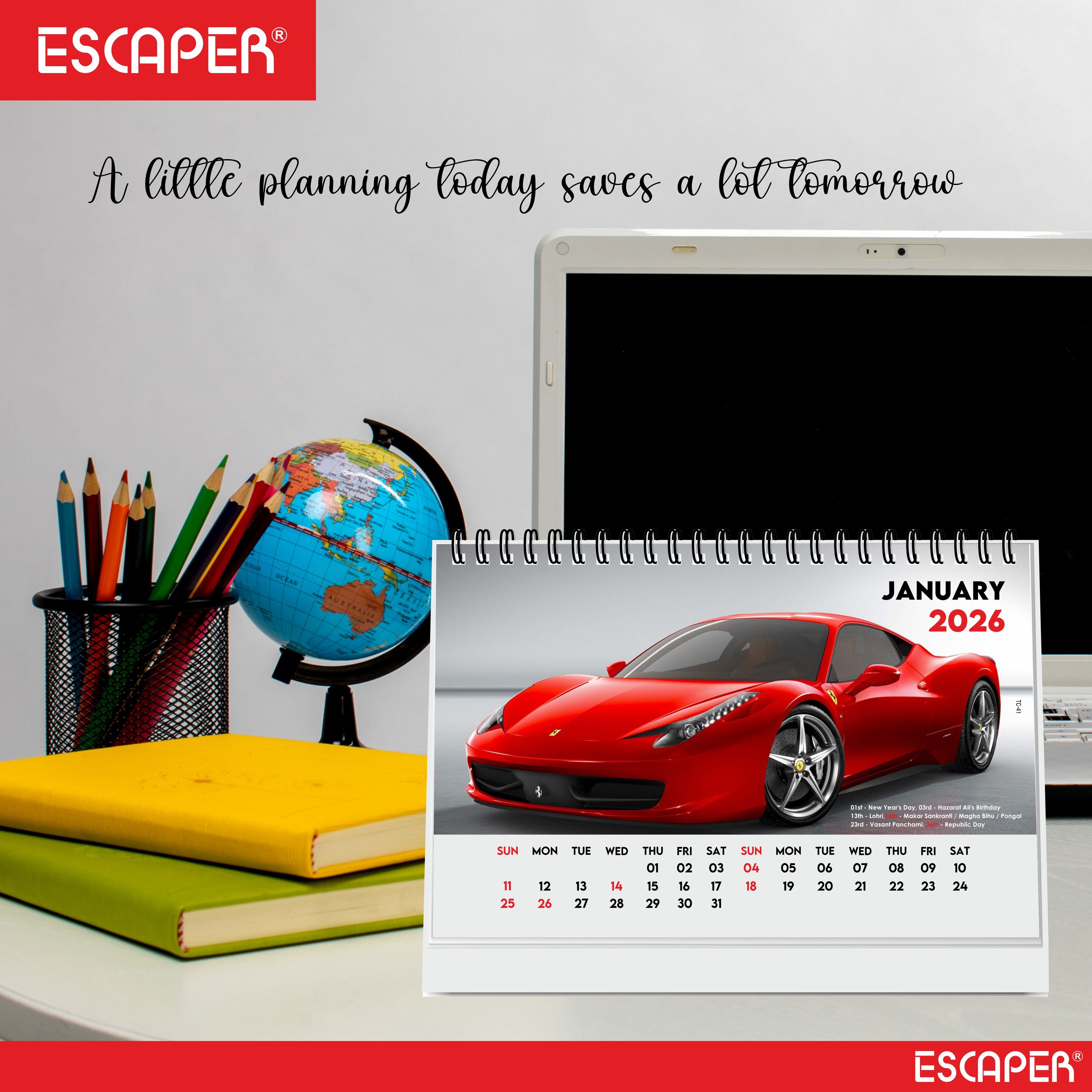 Cars Desk Calendar 2026 (A5 Size) – Luxury & Sports Vehicles Table Display, Office & Study Desktop Organizer, New Year Gift Automotive Desk Decor