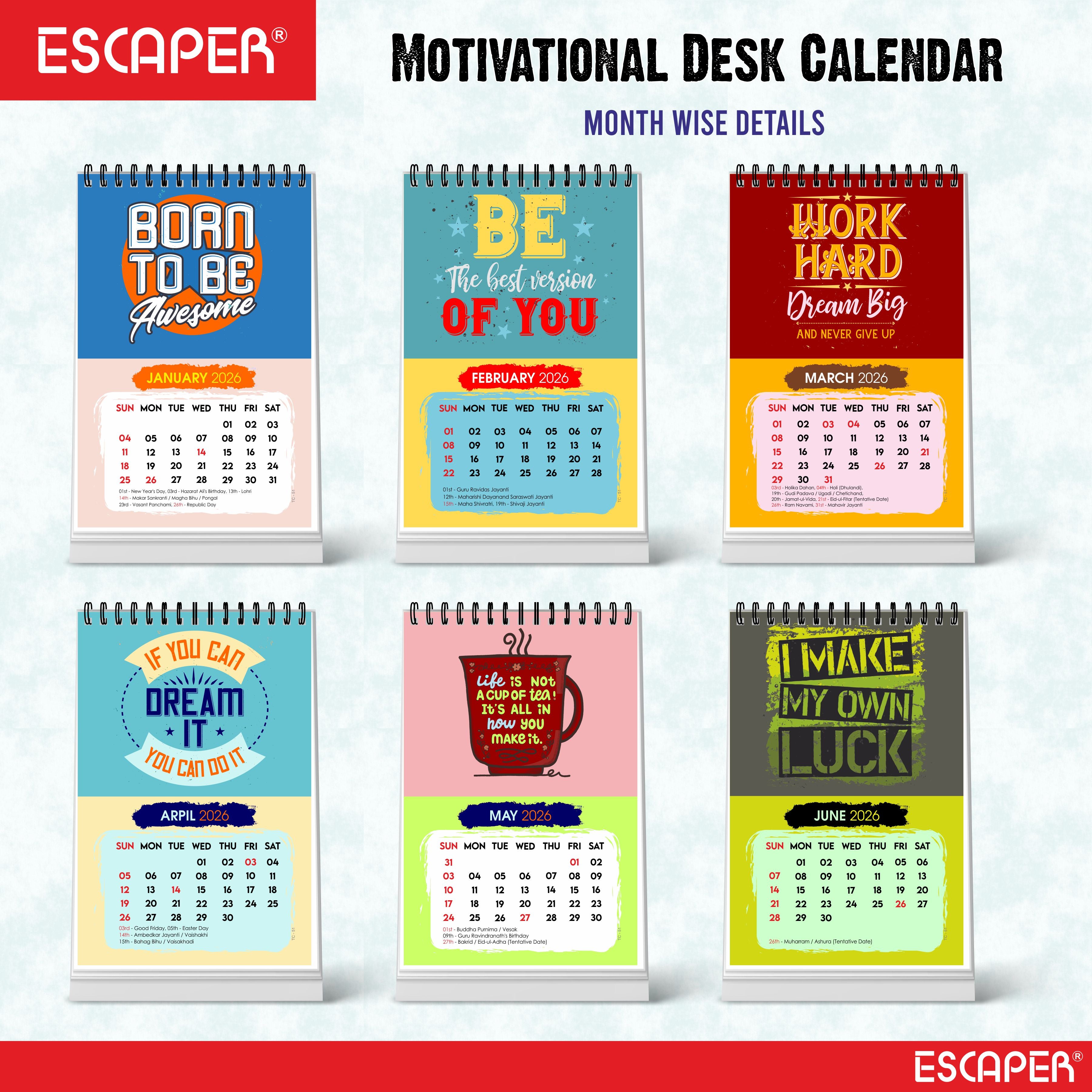 Awesome Motivational Desk Calendar 2026 with Quotes, A5 Size (5.75" x 8.5") Table Calendar for Office, Study, or Home, New Year Calendar 2026 for Gifting, Cute Desk Accessory